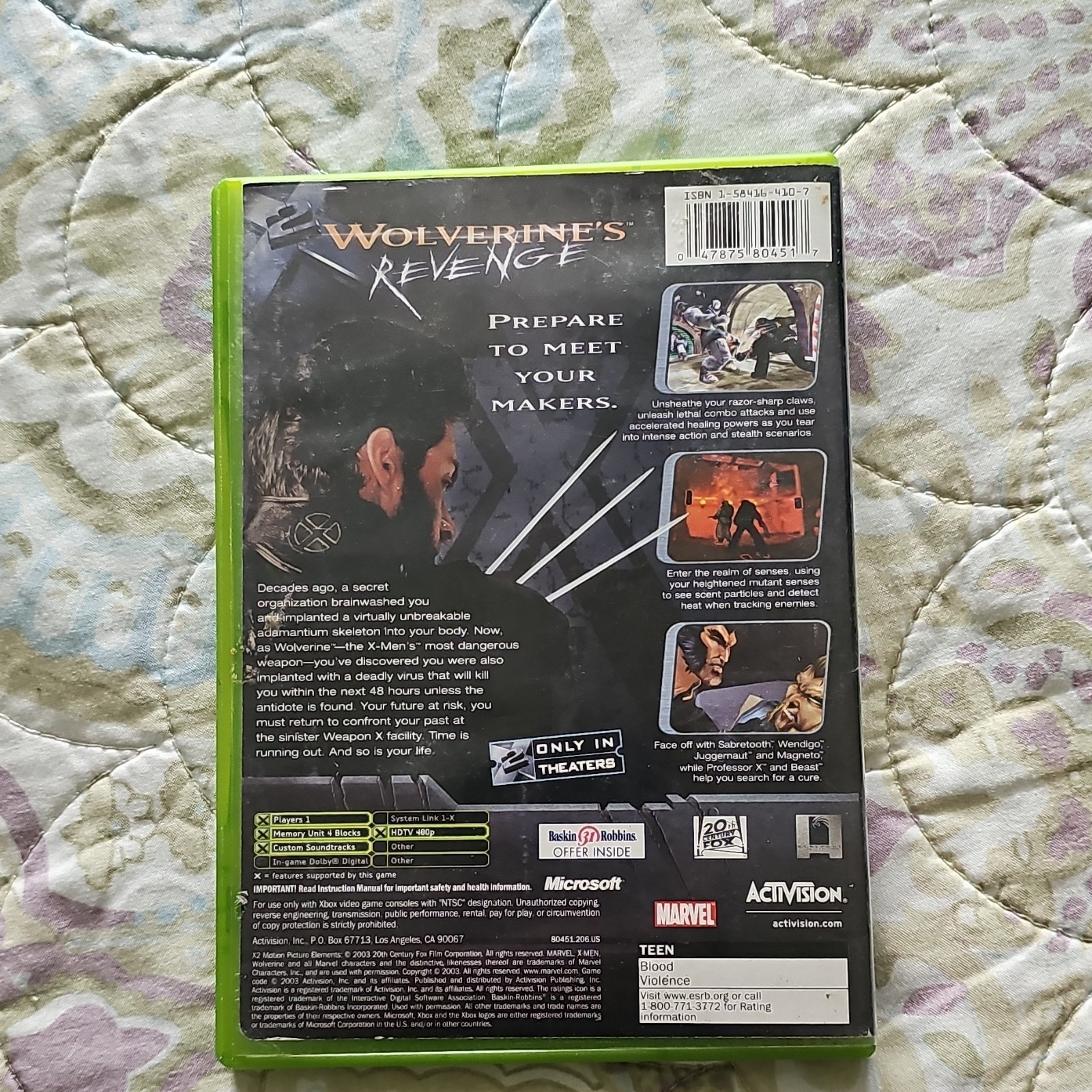Activision X2 Wolverine’s Revenge X-Men Action Microsoft Xbox T NTSC-U/C 2003