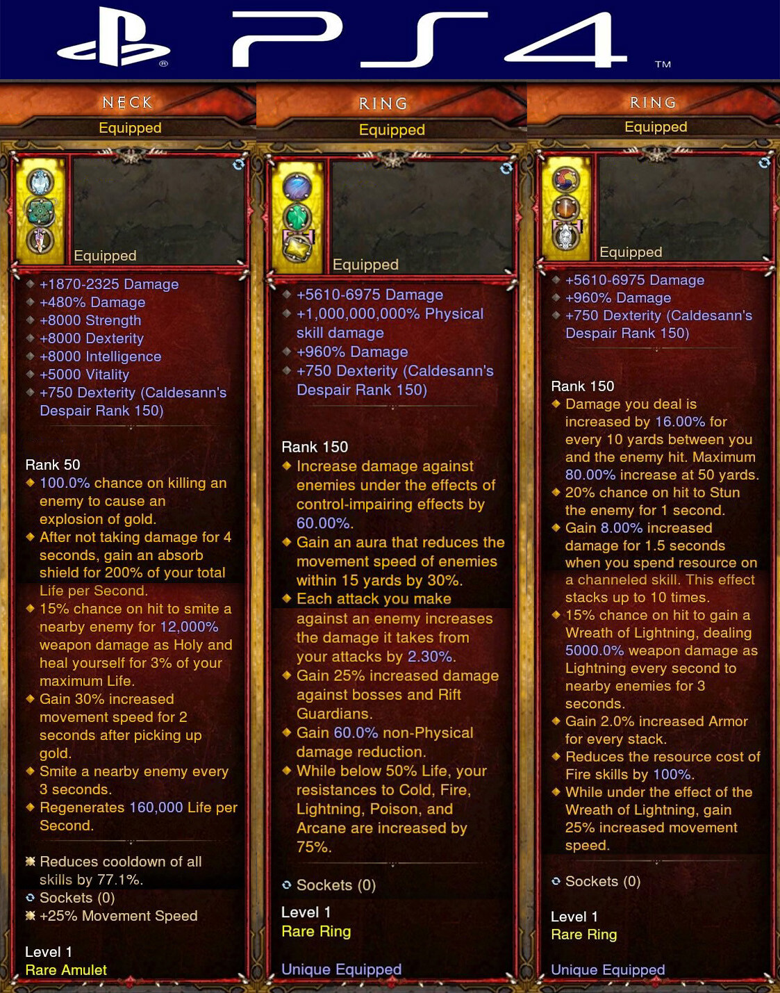 Diablo 3 PS4/PS5 Softcore Ancient Modded Demon Hunter Bundle Amulet And Rings