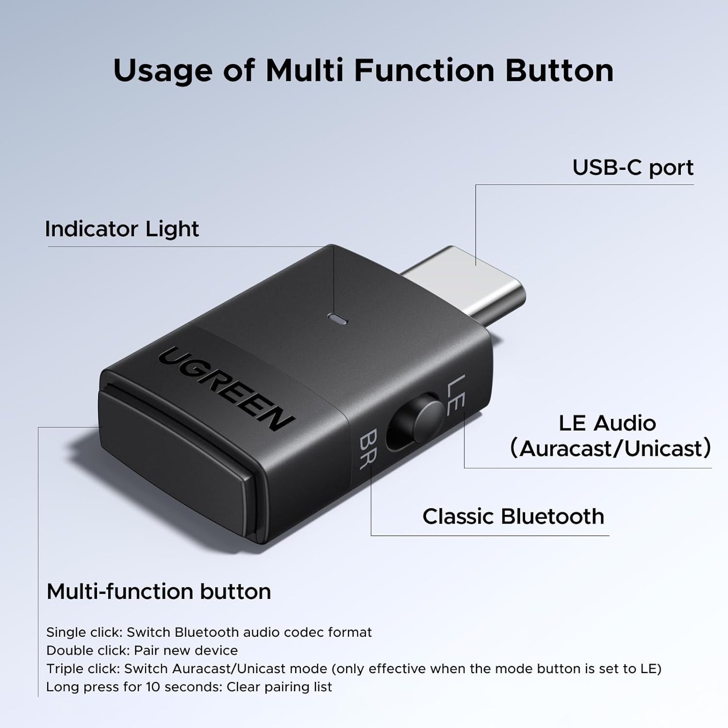 USB-C Bluetooth 6.0 Adapter Compatible with PS5 PC Dual Pairing LE Audio