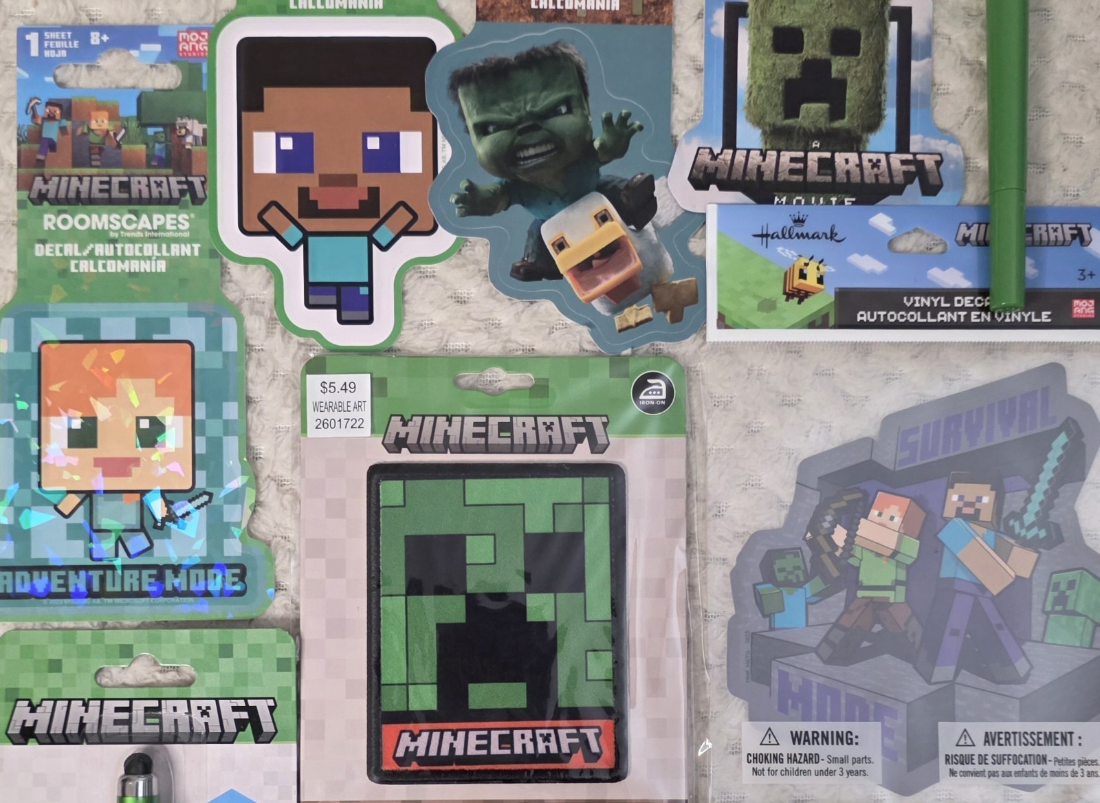 Minecraft HUGE NEW LOT 10pc Pins Stylus Pen Creeper Pen Stickers Iron-On Patch