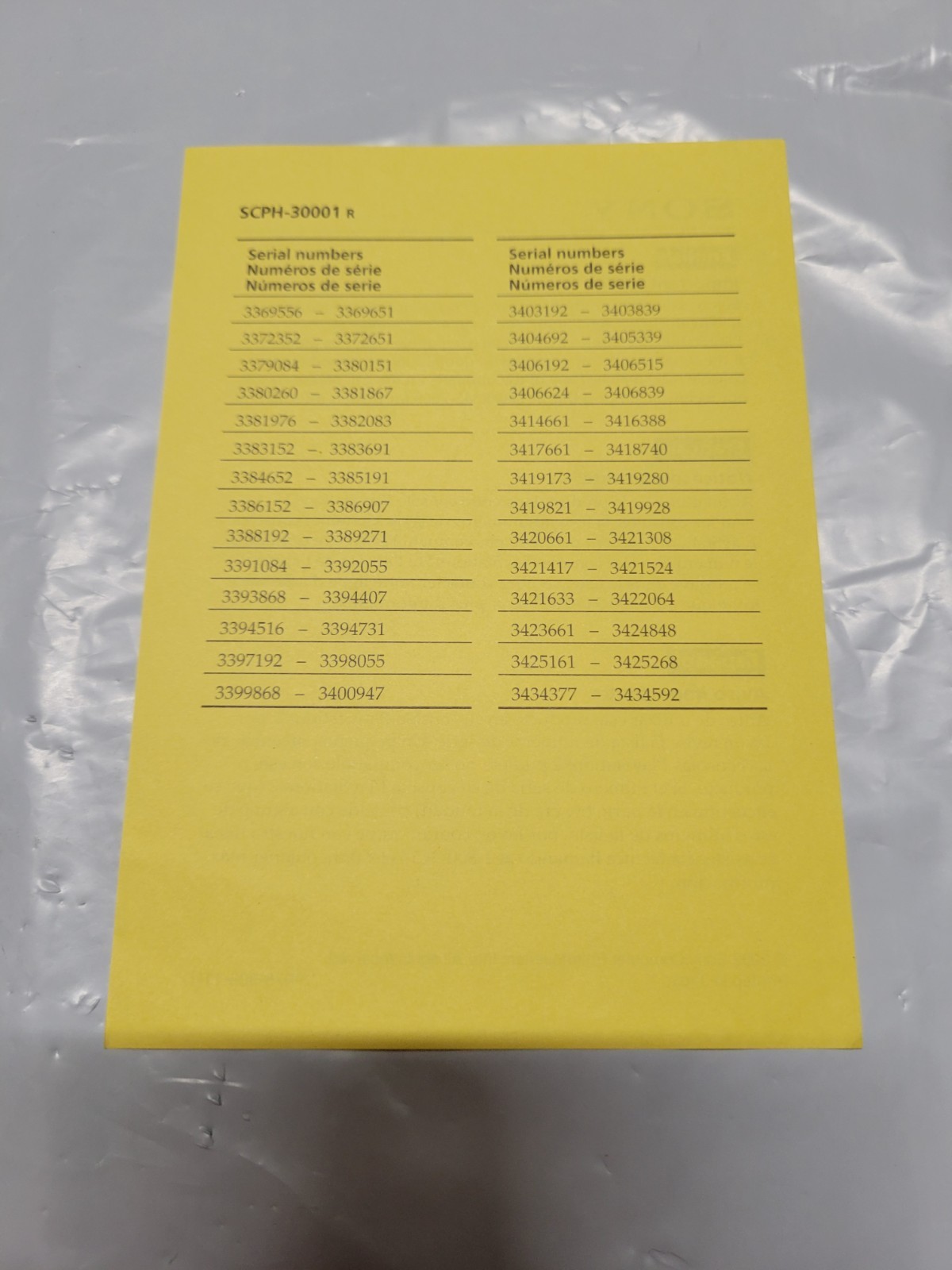 PS2 PlayStation 2 SCPH-70001/70012 Yellow System Console Insert