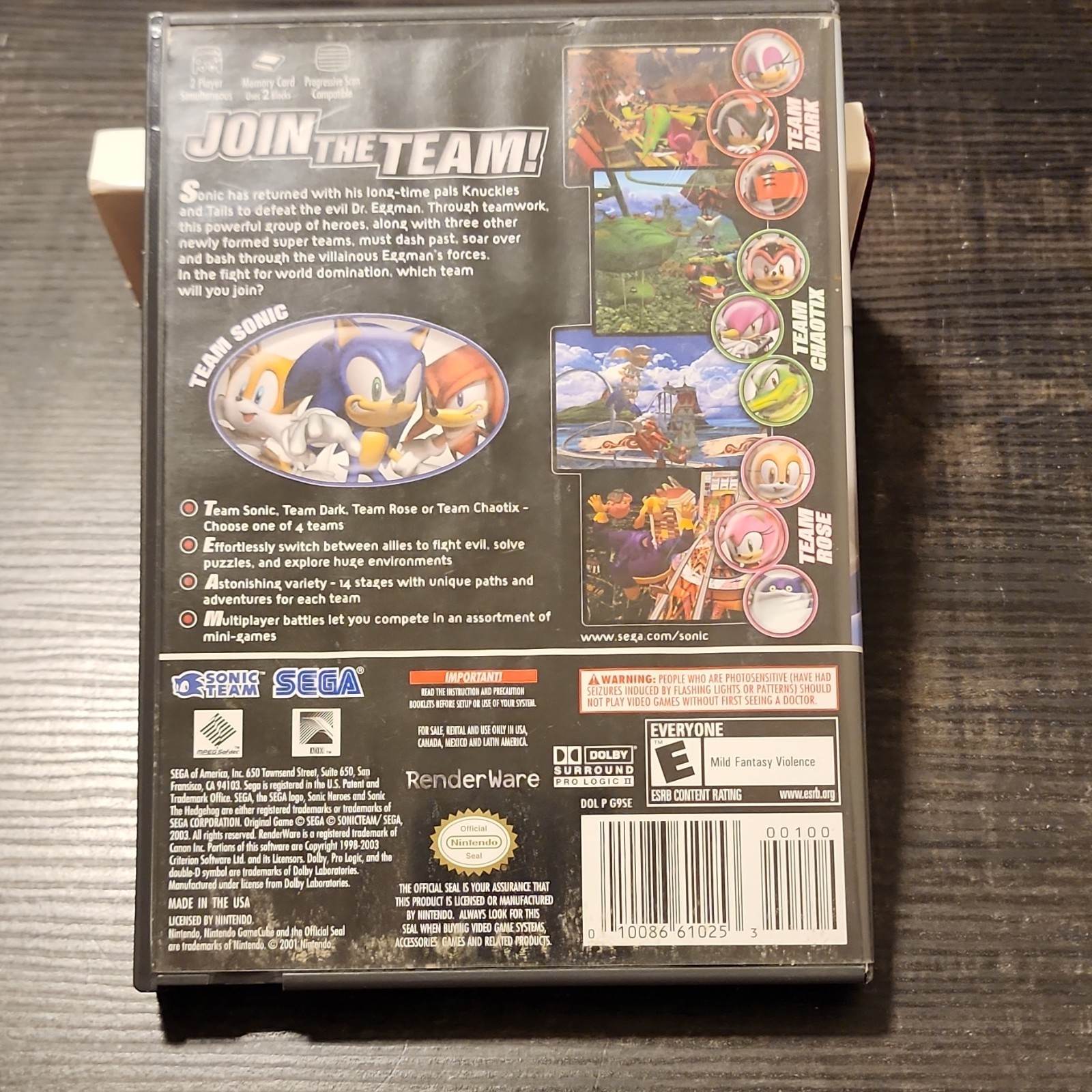 SEGA Sonic Heroes Nintendo GameCube 2004 NTSC-U/C E Manual Included