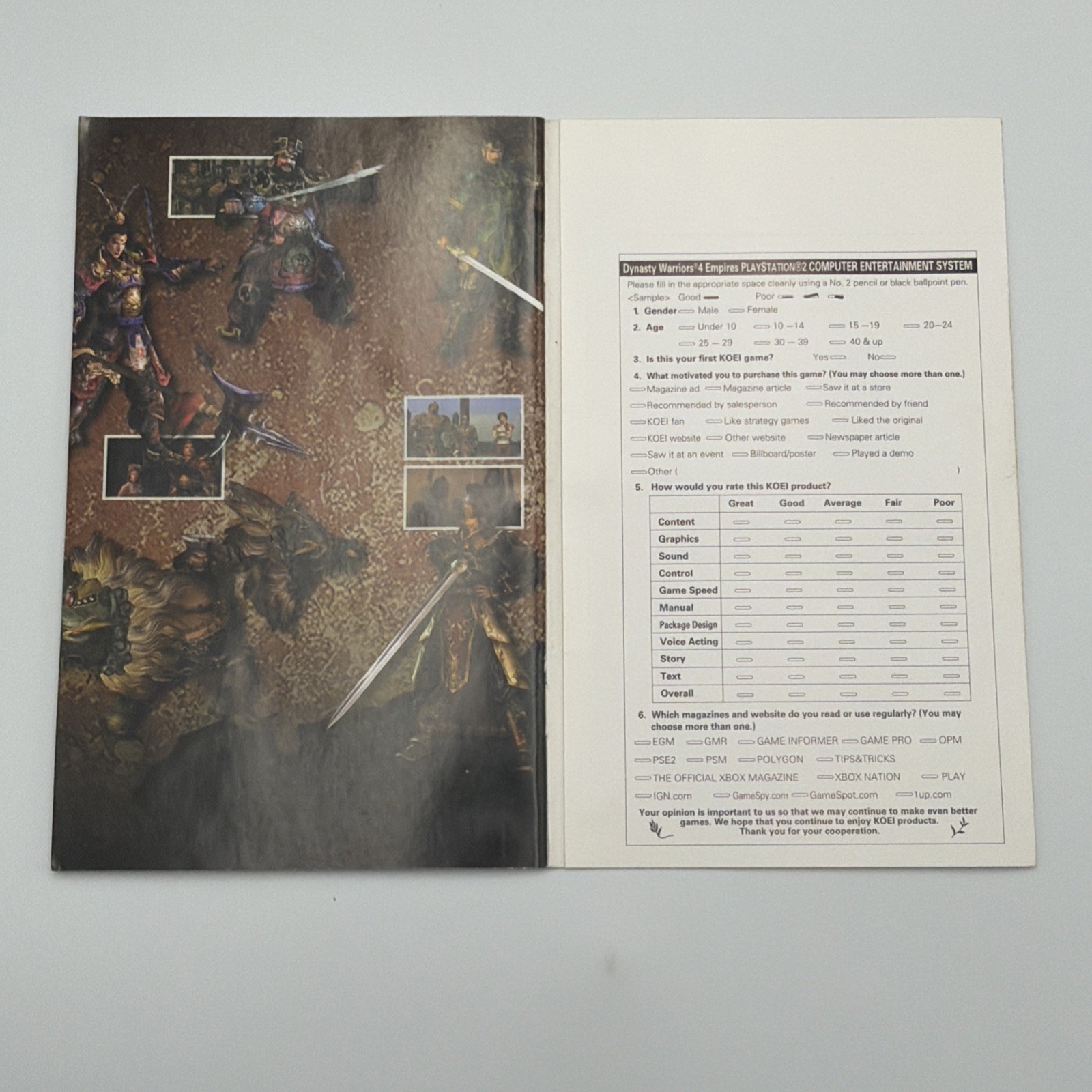Dynasty Warriors 4 (Sony PlayStation 2, 2004) PS2 CIB Complete Manual Reg Card