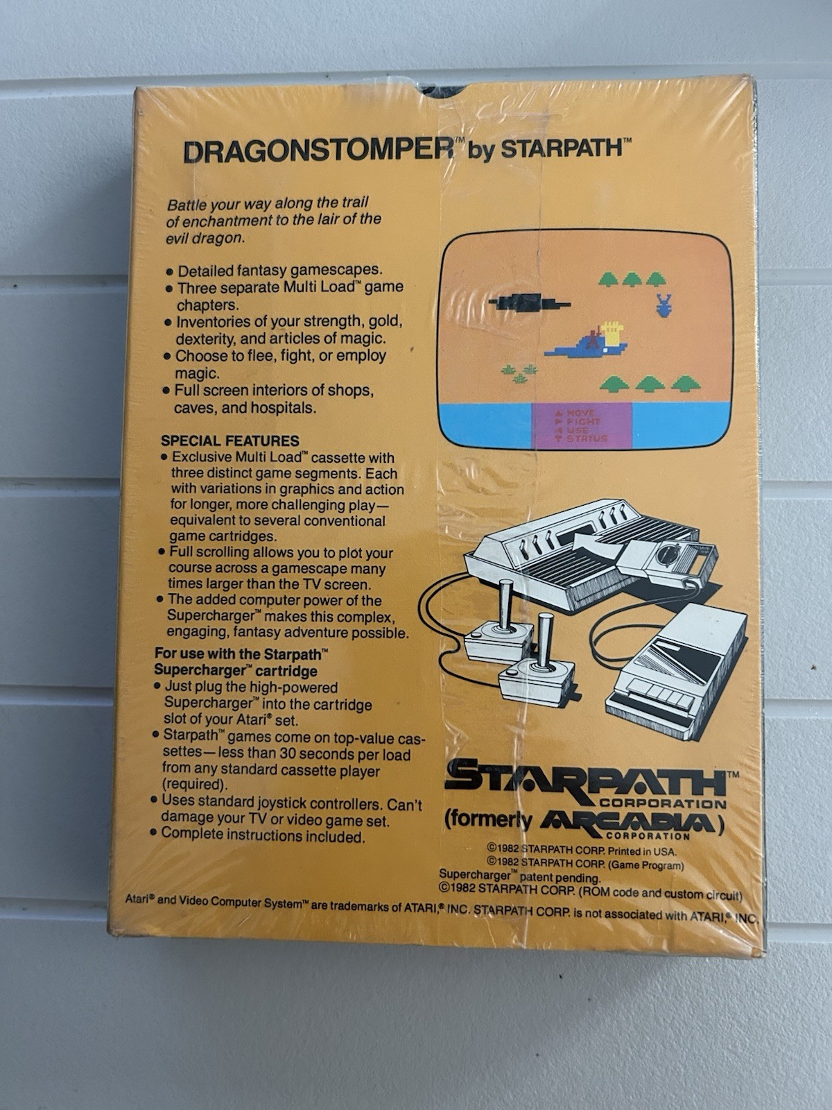 ATARI Dragonstomper (Supercharger Game) Box & Manual & Cassette Tape Sealed