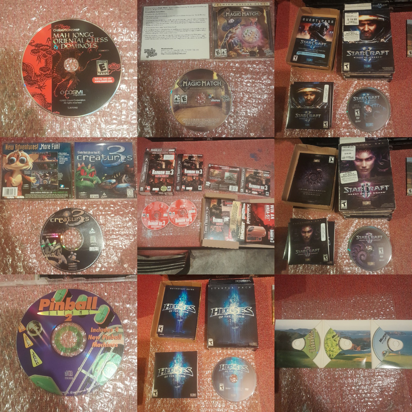 pc, videogame bundle lot, 9 total, cd-rom/dos collection, conditions vary