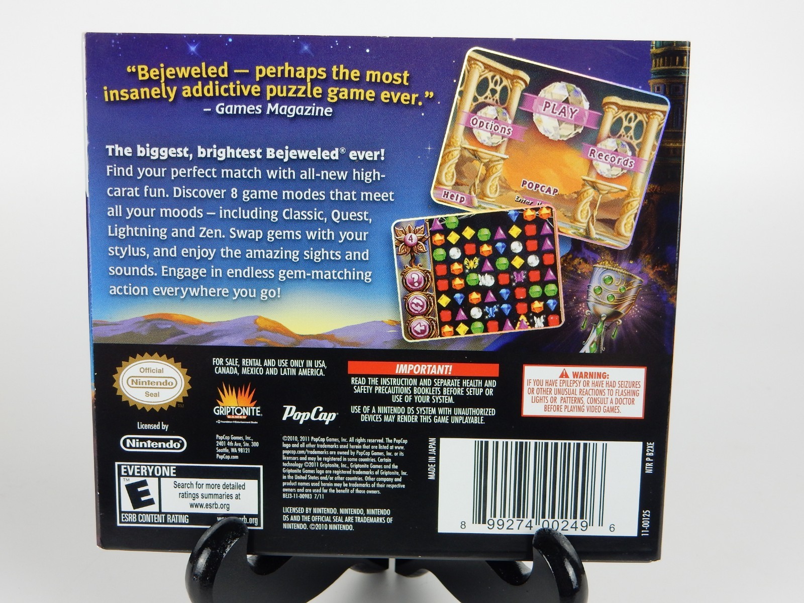 Bejeweled 3 PopCap Nintendo DS CIB COMPLETE box + slipcover