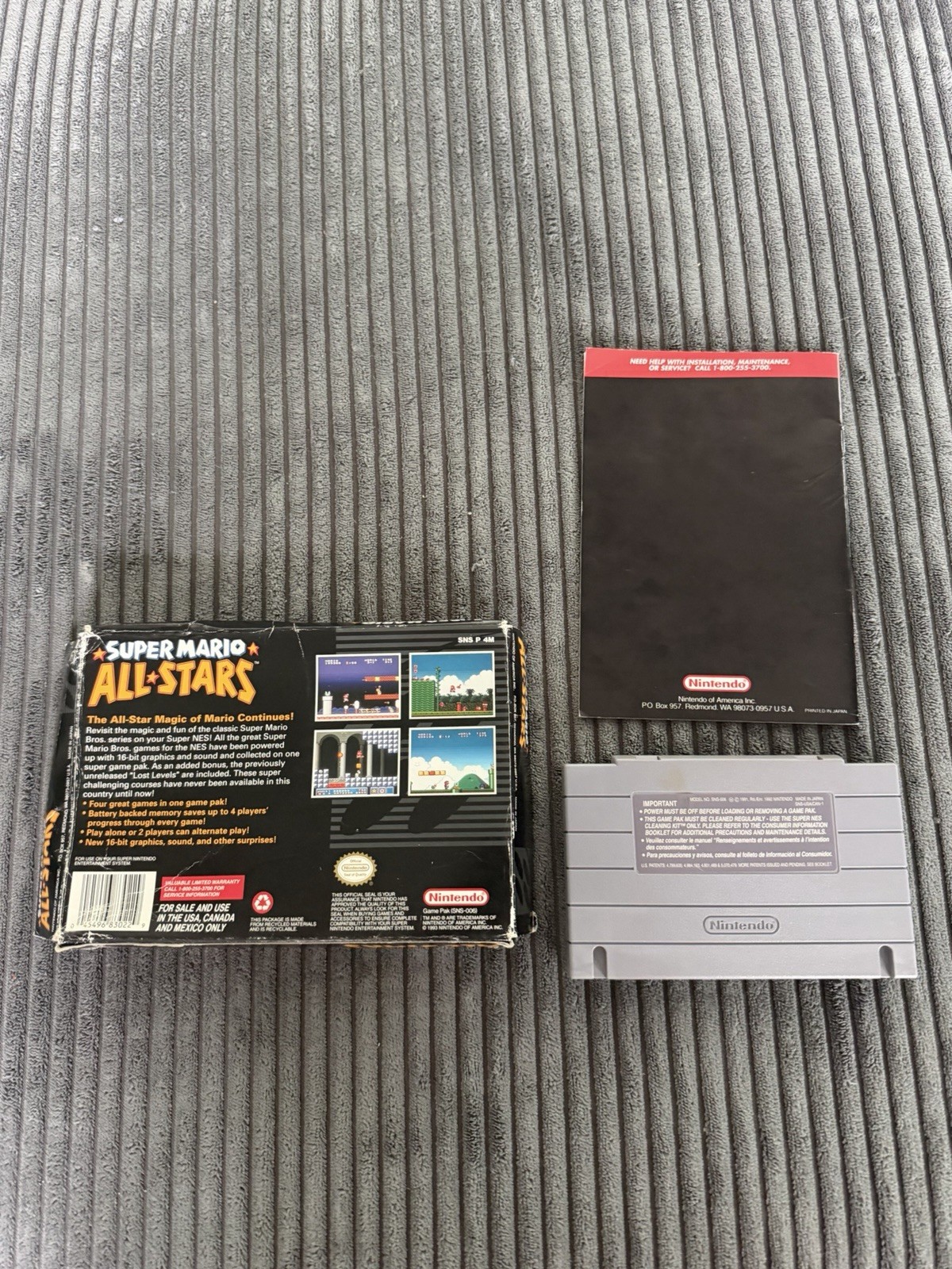 Super Mario All-Stars Super Nintendo SNES (1993) Excellent Manual Fair Box Test!