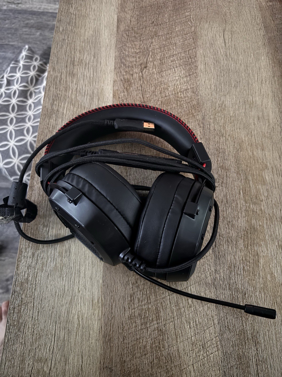 K3 USB Wired Over-Ear Gaming Headset w/ Boom Mic Adjustable Headband Black/Red