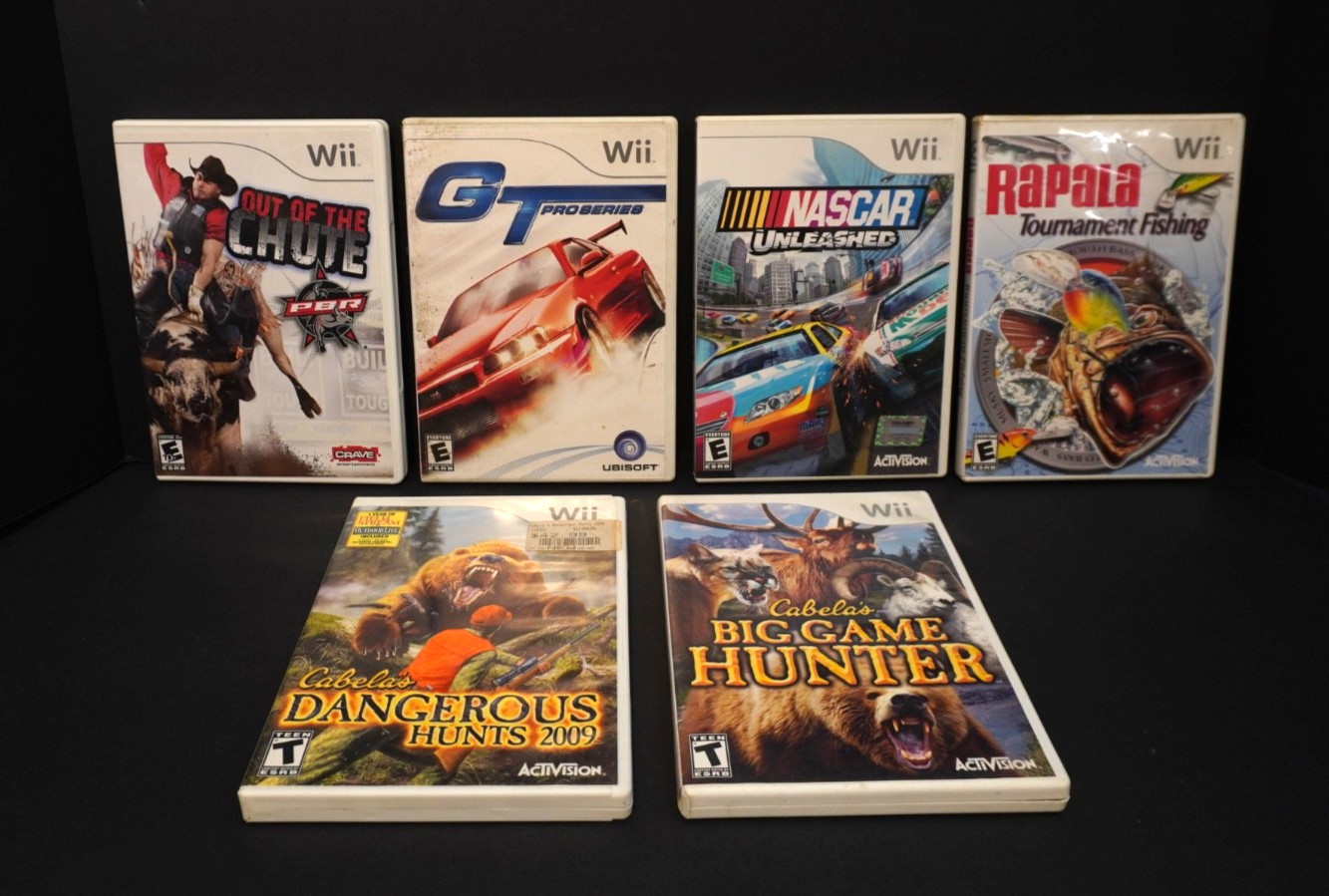 Lot of (6) Outdoor Sports/Racing Nintendo Wii Games – Fishing+Hunting – Tested!