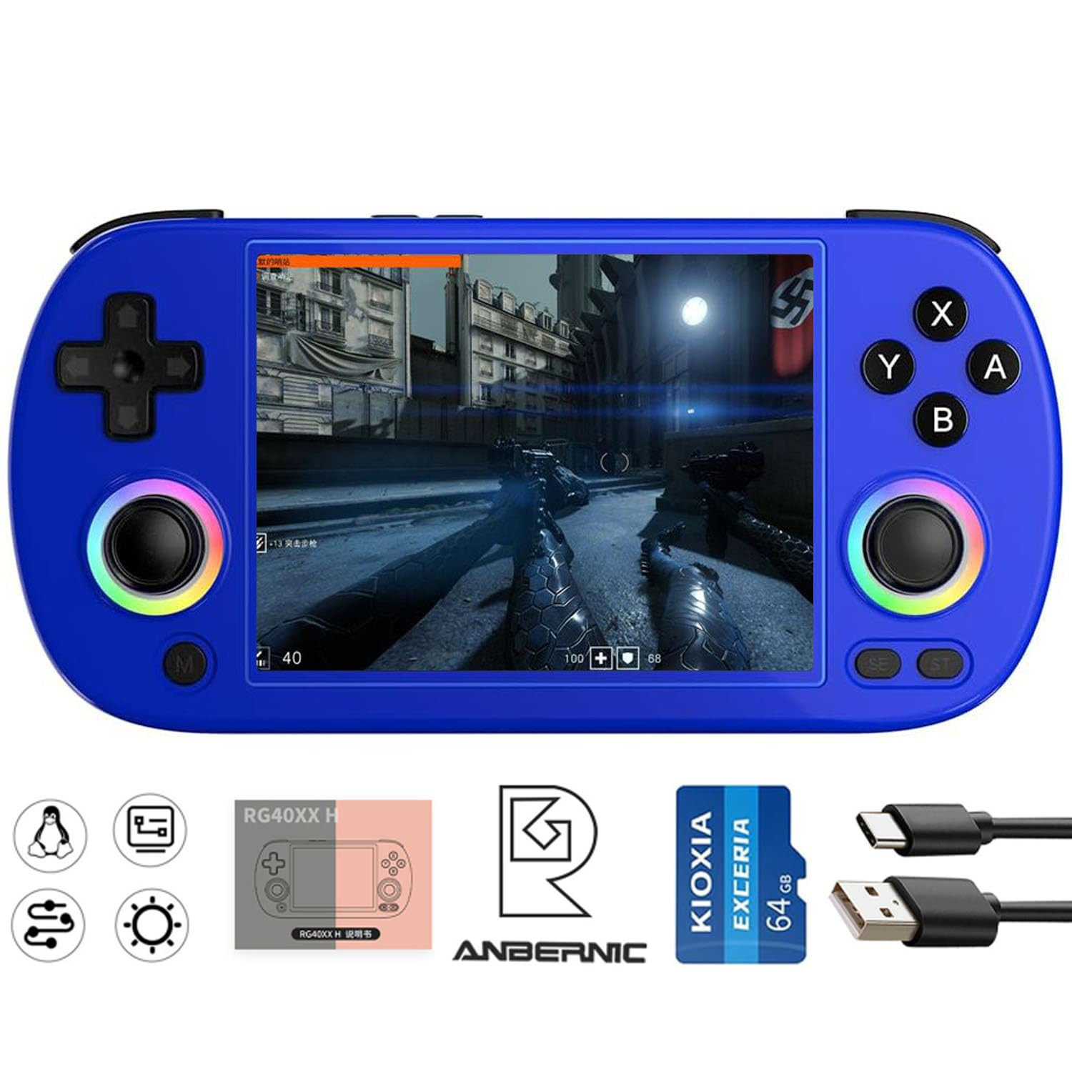 ANBERNIC RG40XX H Retro Gaming Console with 4.0” IPS Screen, 64GB TF Card, Linu