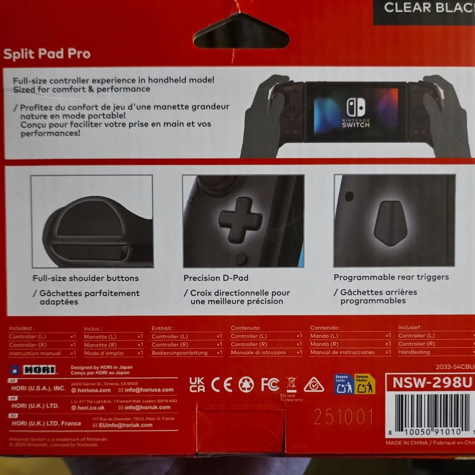 Hori Split Pad Pro Controller Black for Nintendo Switch, Programmable Triggers