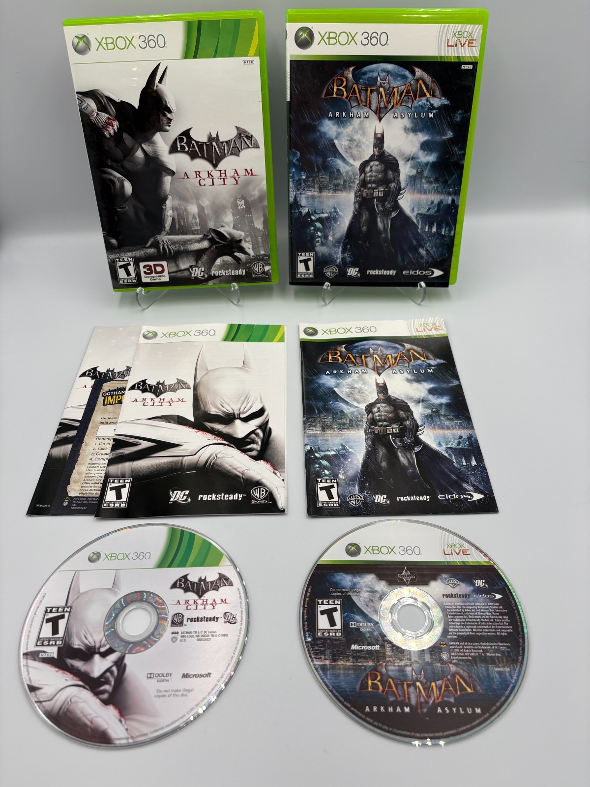 Batman: Arkham Asylum GOTY & Arkham City Bundle – Xbox 360 CIB w/ Manuals Tested