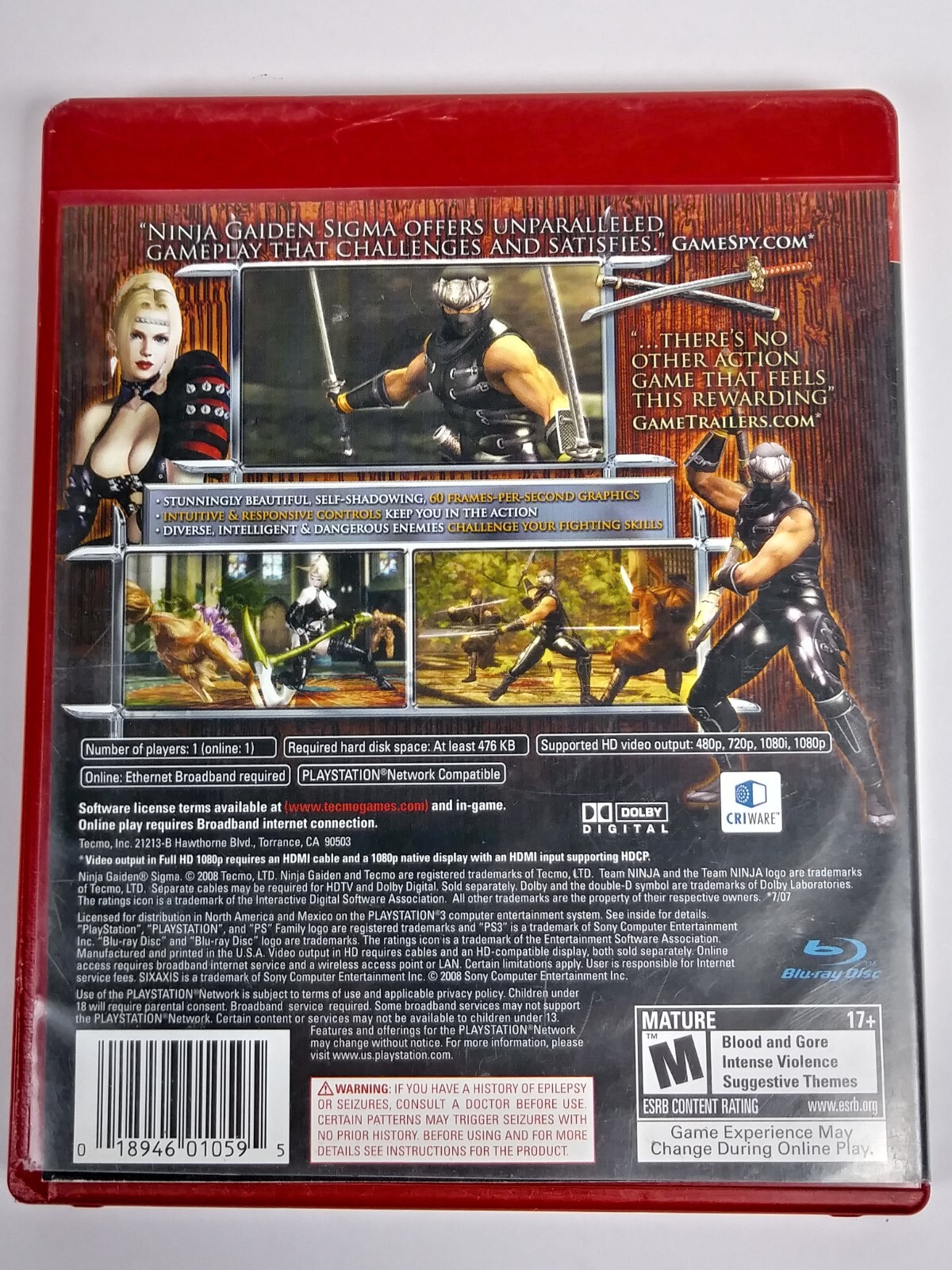 Ninja Gaiden Sigma Greatest Hits PlayStation 3 2008 PS3 Hack And Slash Complete