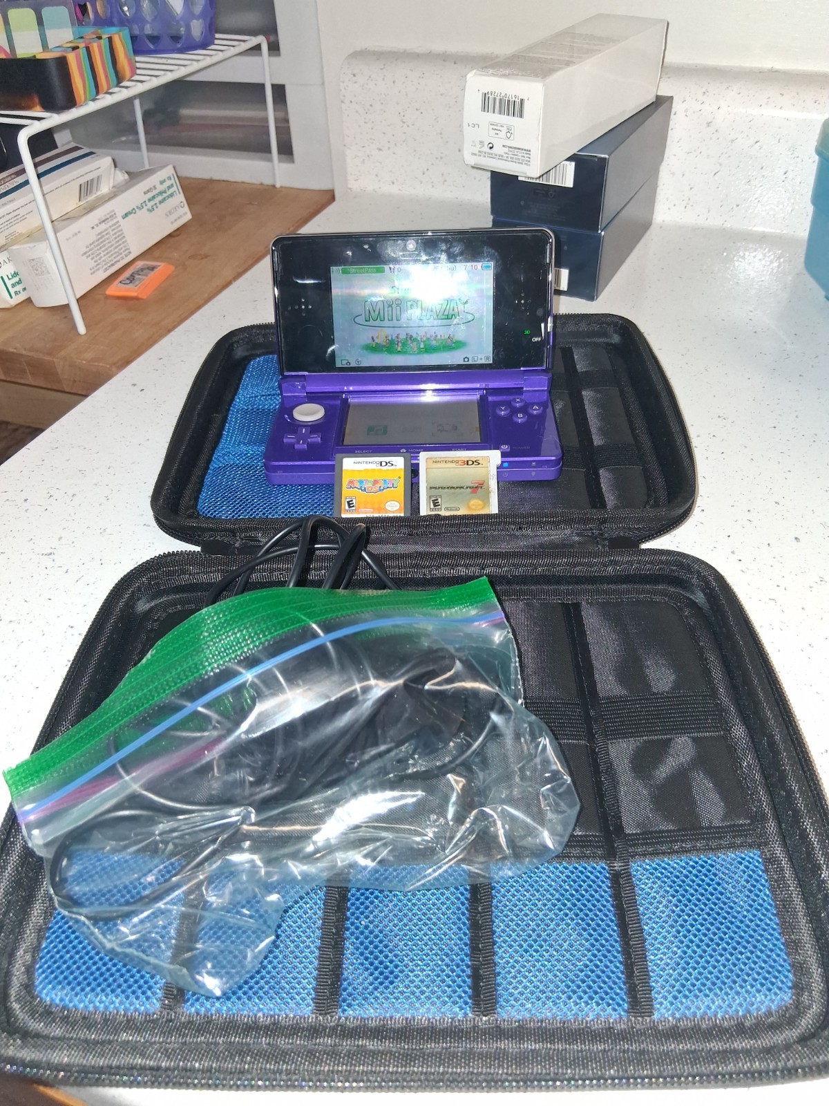 Nintendo 3DS Midnight Purple Portable Gaming Console Tested W/2 Games Case