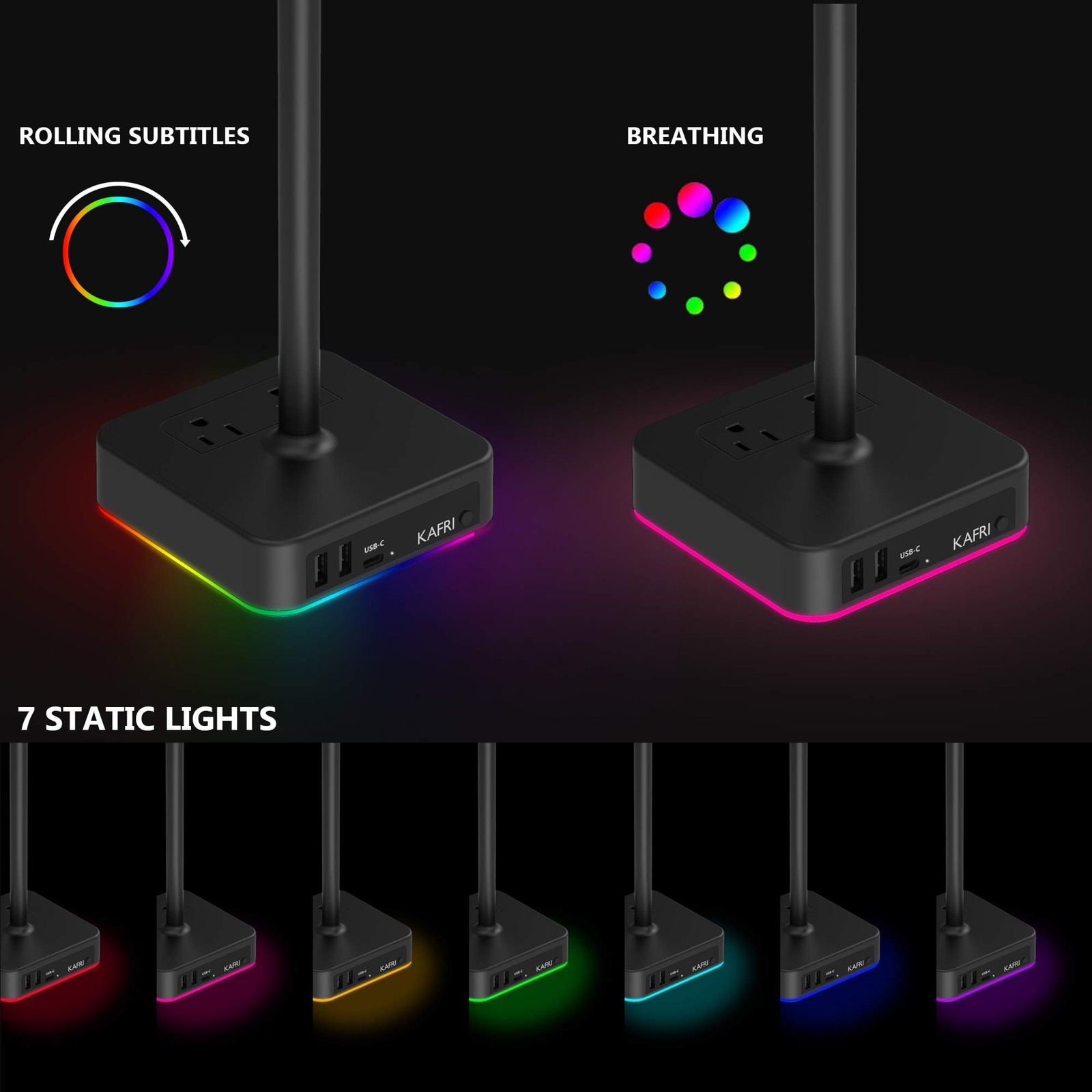 RGB Headphone Stand with USB A&C Charger Desk Gaming Headset Holder Hanger Ra…