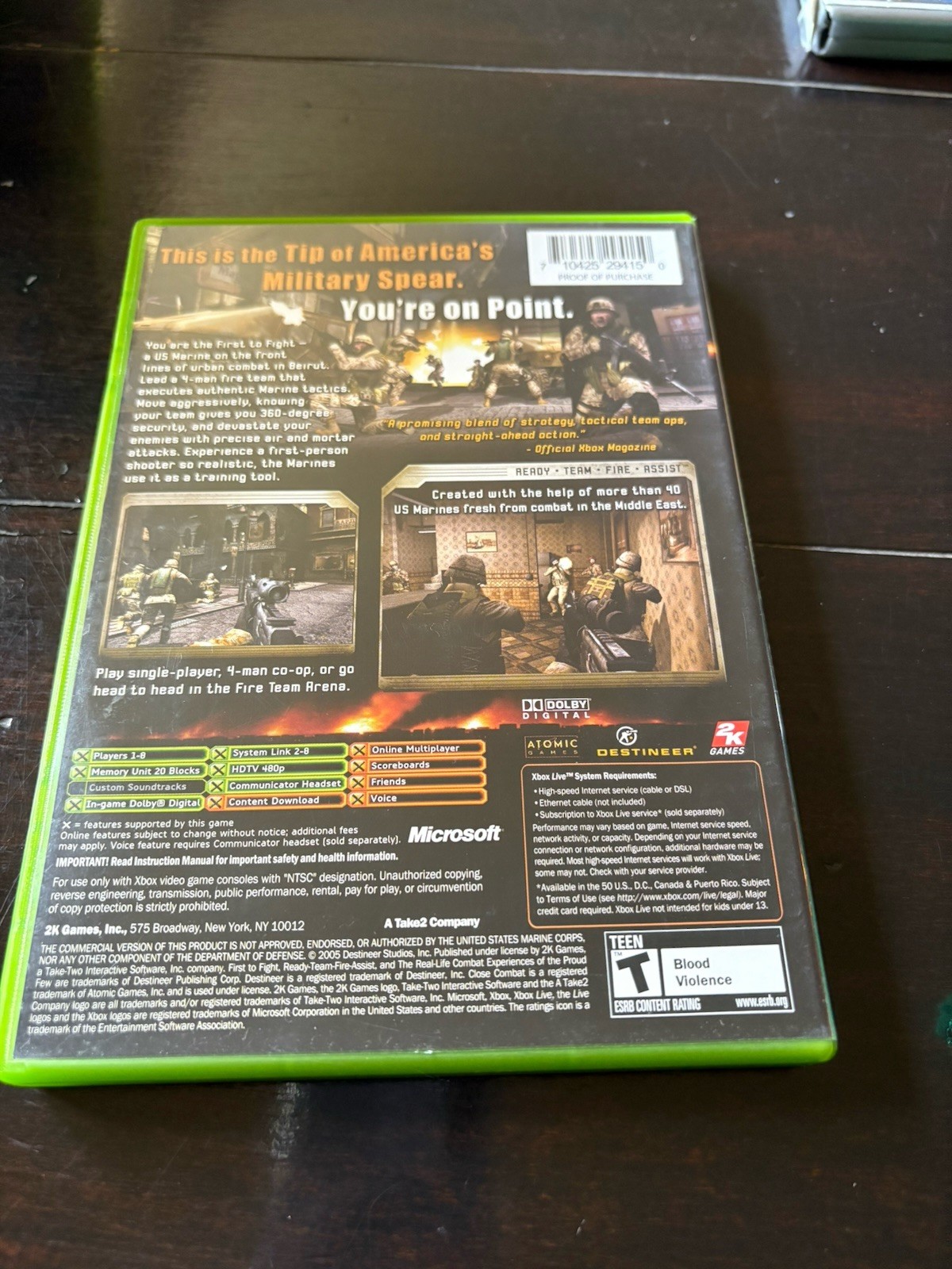 Xbox Close Combat First To Fight US Marines Video Game