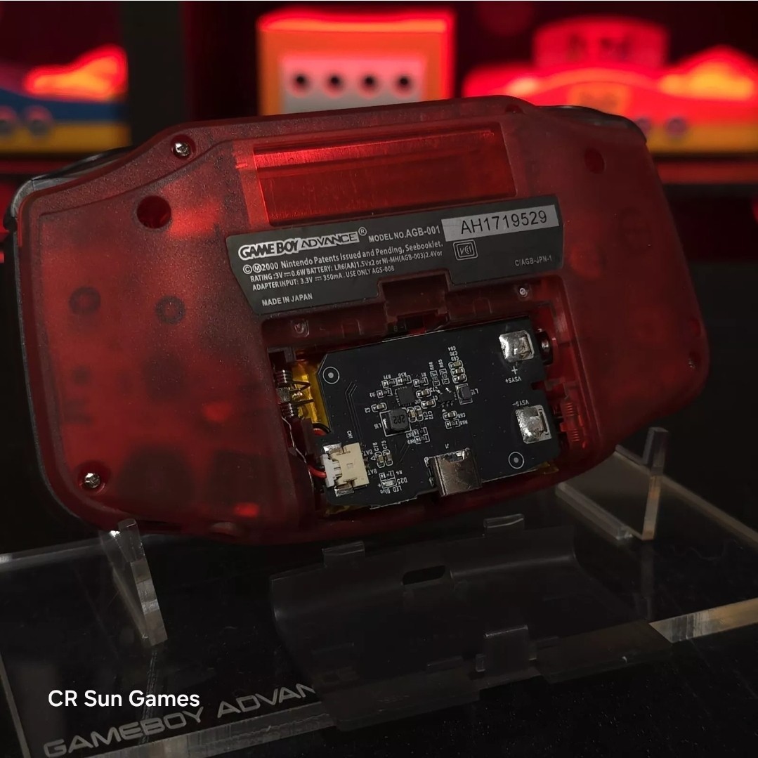Clear Red Game Boy Advance GBA iPS V5 USB-C 1800 mAh Rechargeable Battery