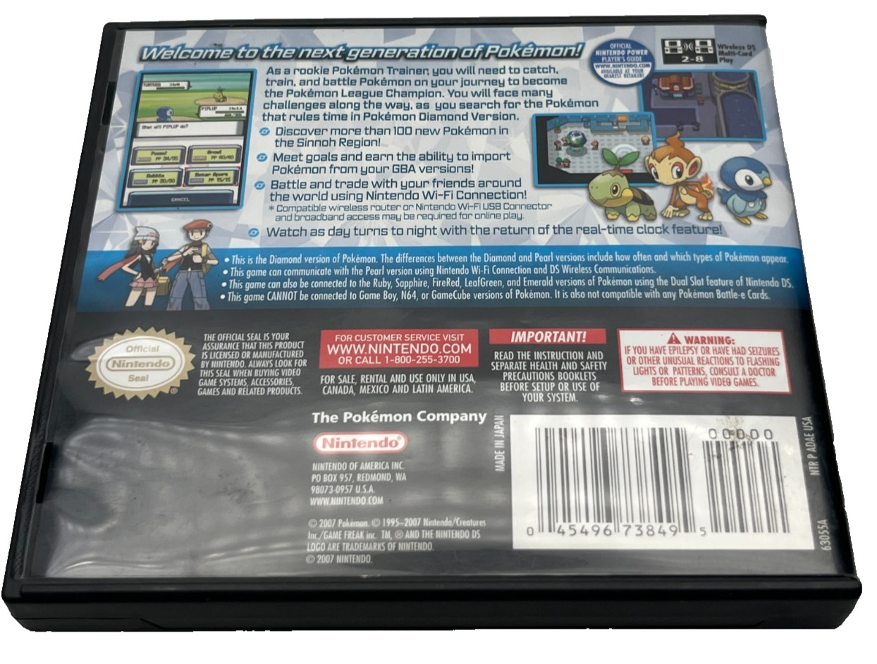 Nintendo DS Pokémon Diamond CASE, MANUALS & INSERTS ONLY 100% Authentic (2007)
