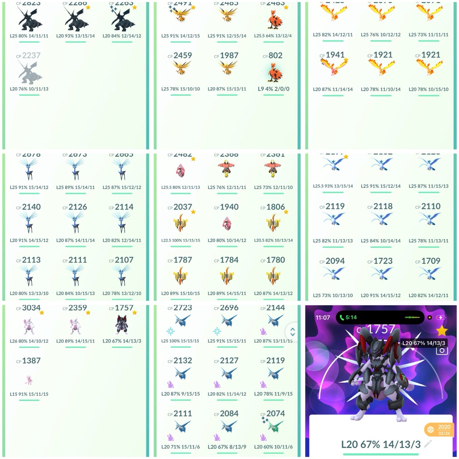 PokeAccGo Lvl 50 | 232 Legendaries | 20 Shiny Legends | 34 Hundos | 2 Shundos