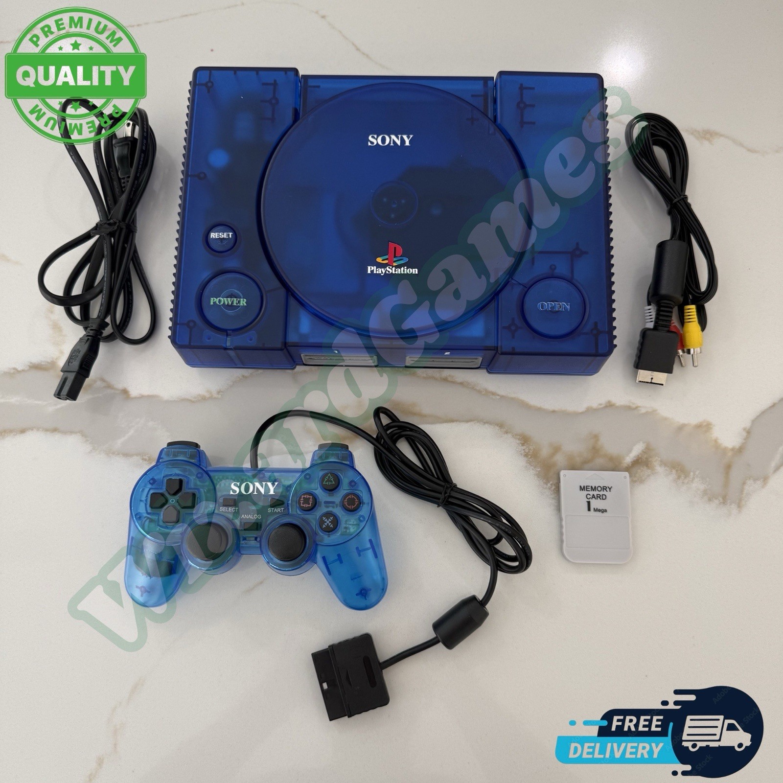 PS1 Sony PlayStation 1 Console (SCPH-7501) Bundle Translucent Blue – New LASER