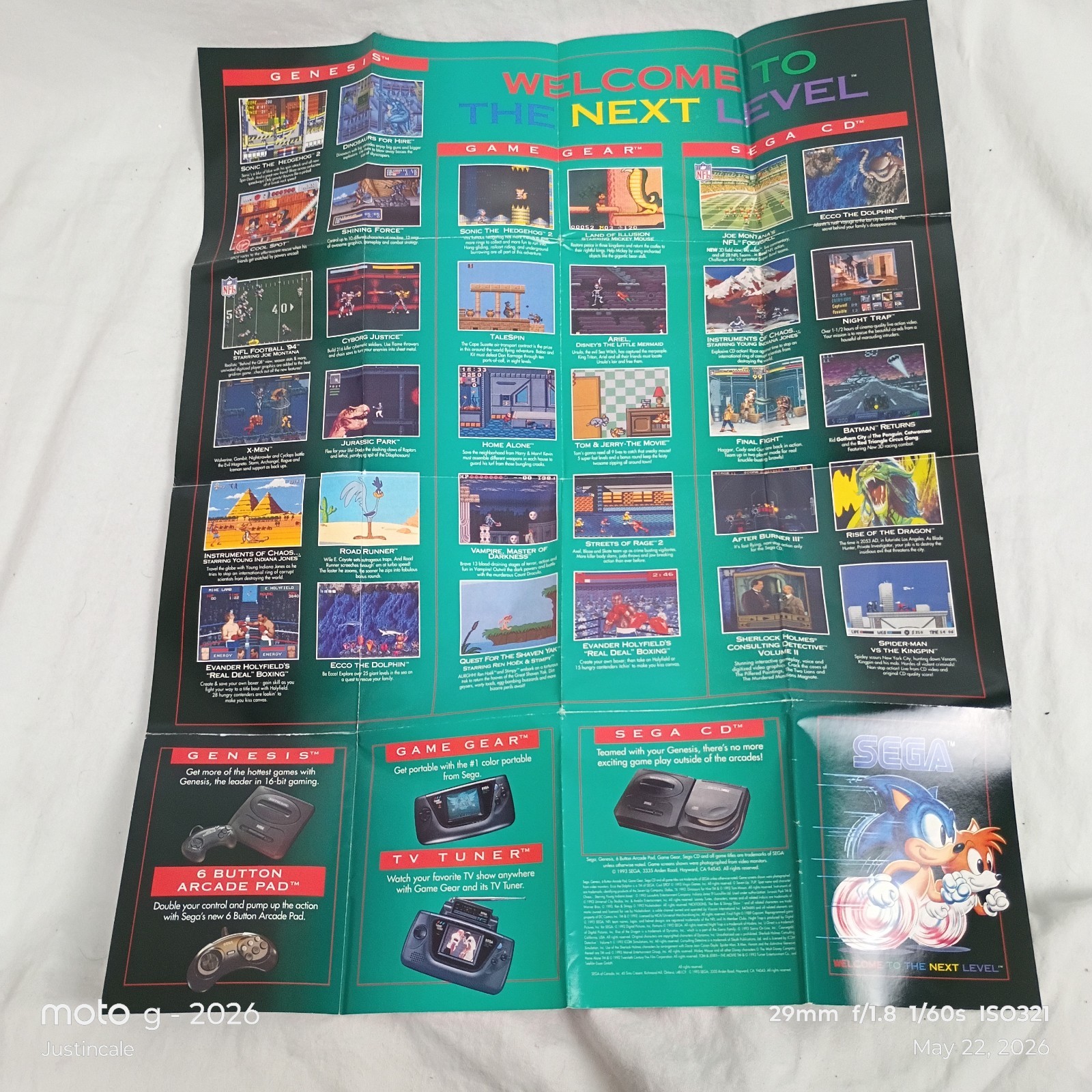 Sega Welcome To The Next Level – Jurassic Park Poster Fold Out Insert – Vintage!