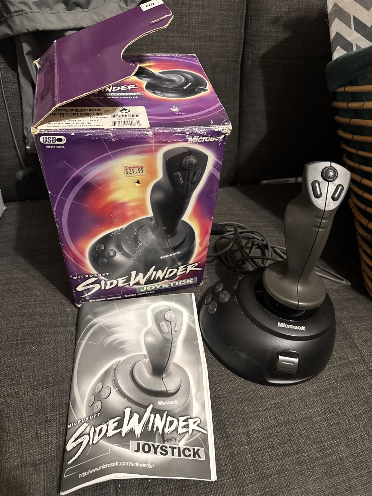 OEM SIDEWINDER JOYSTICK~2000 MICROSOFT With Box + Manual X05-88615 Professional