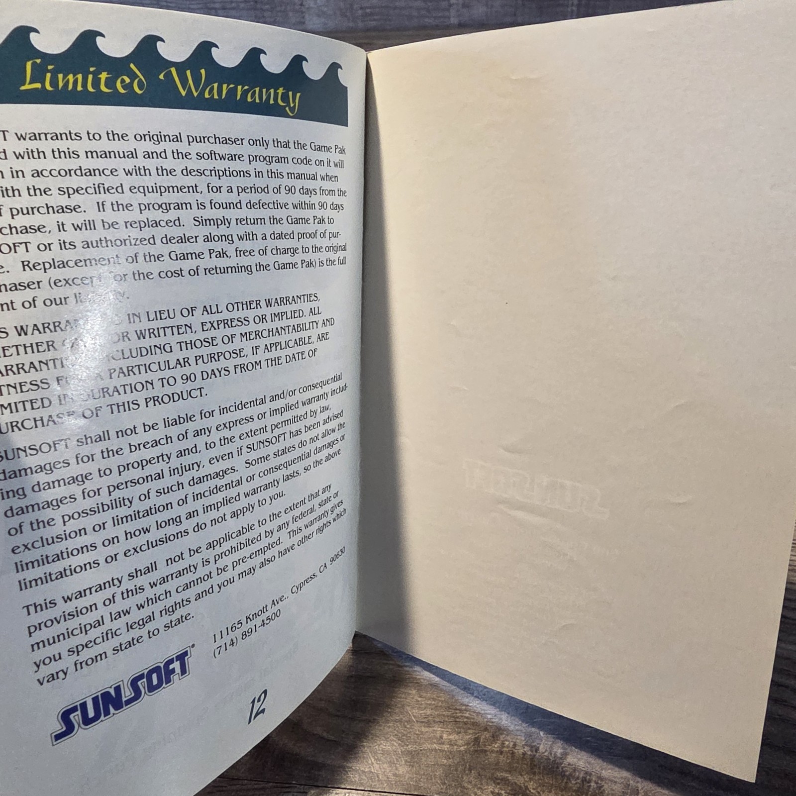 The Pirates Of Dark Water Super Nintendo SNES Original Manual Booklet Only Rare