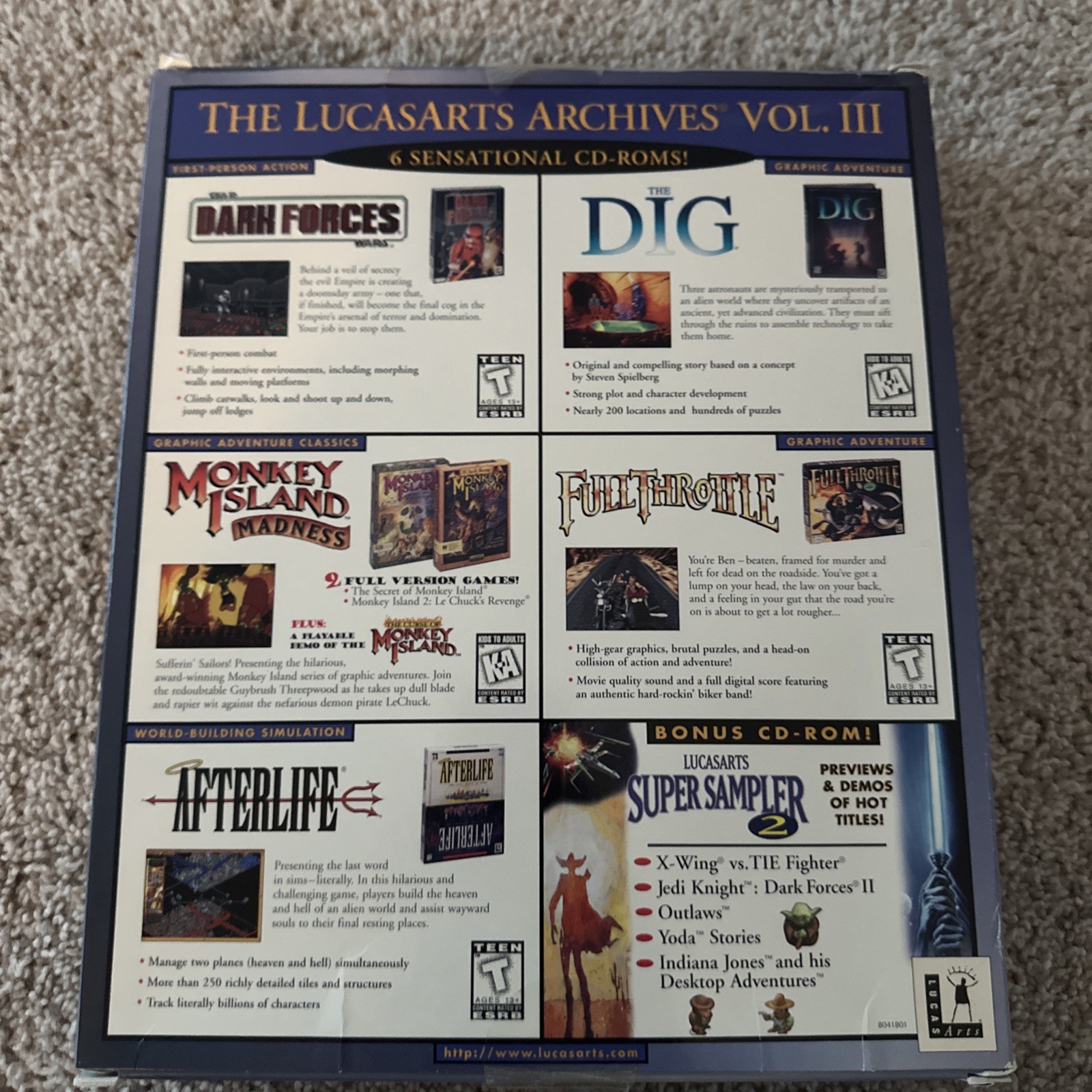 The LucasArts PC Archives Vol. III w/ Original Box & Manuals 6 CD – ROMS