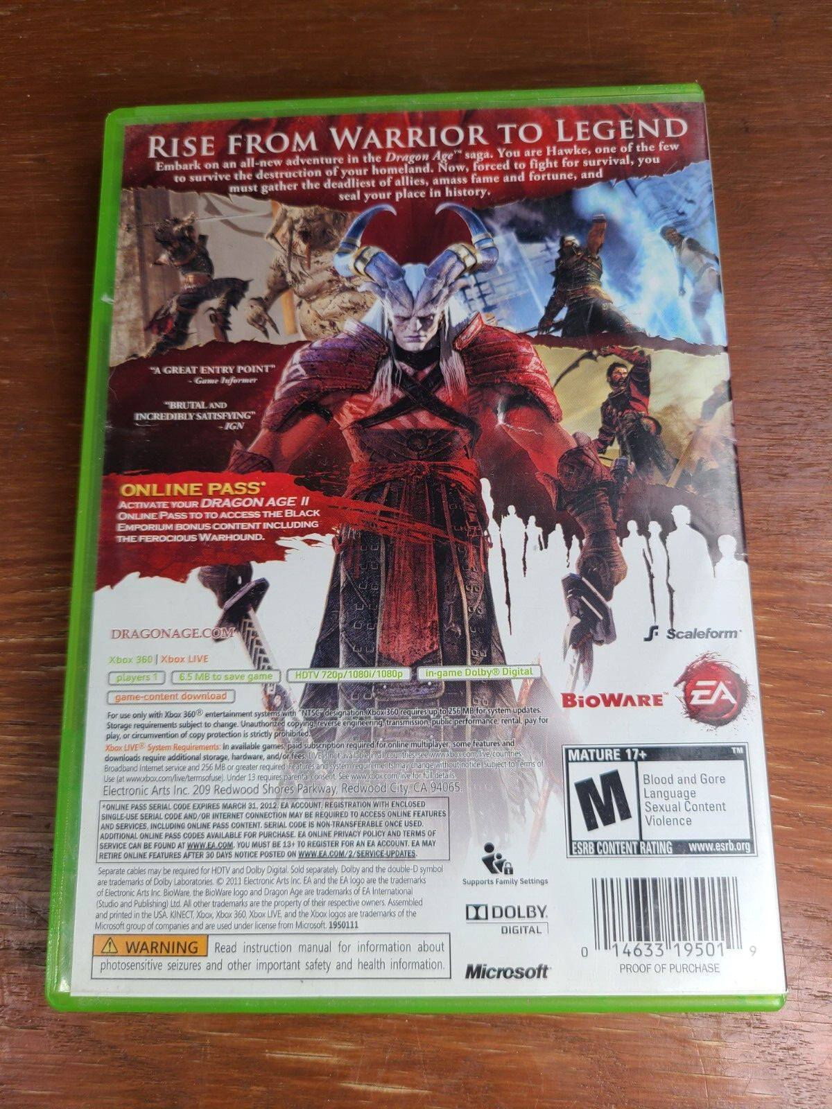 Dragon Age II 2 (Xbox 360, 2011) Complete w/ Insert Tested + Working