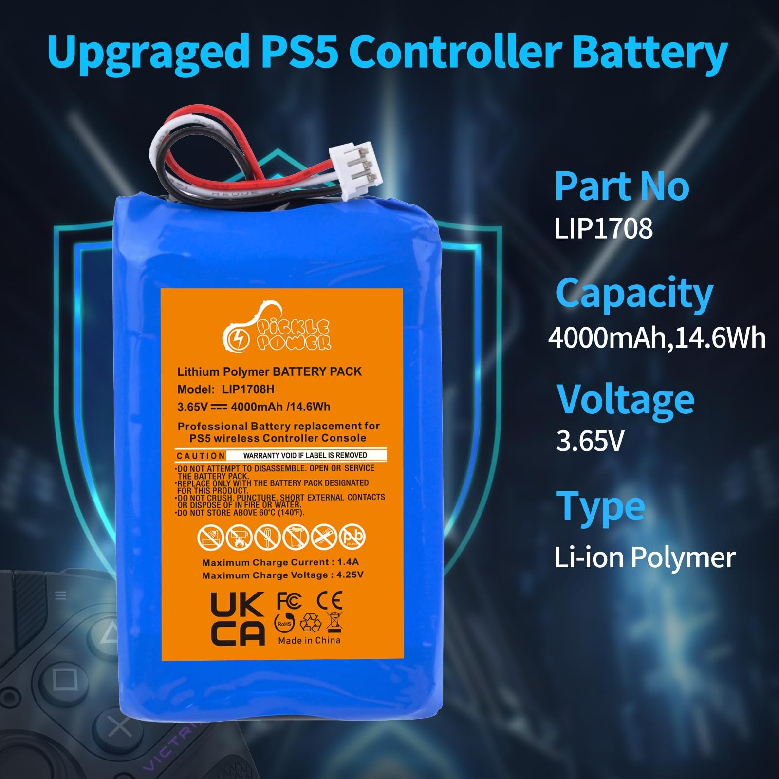 Pickle Power 2 Pack 4000mAh LIP1708 Battery for Sony PS5 PlayStation 5 DualSe…