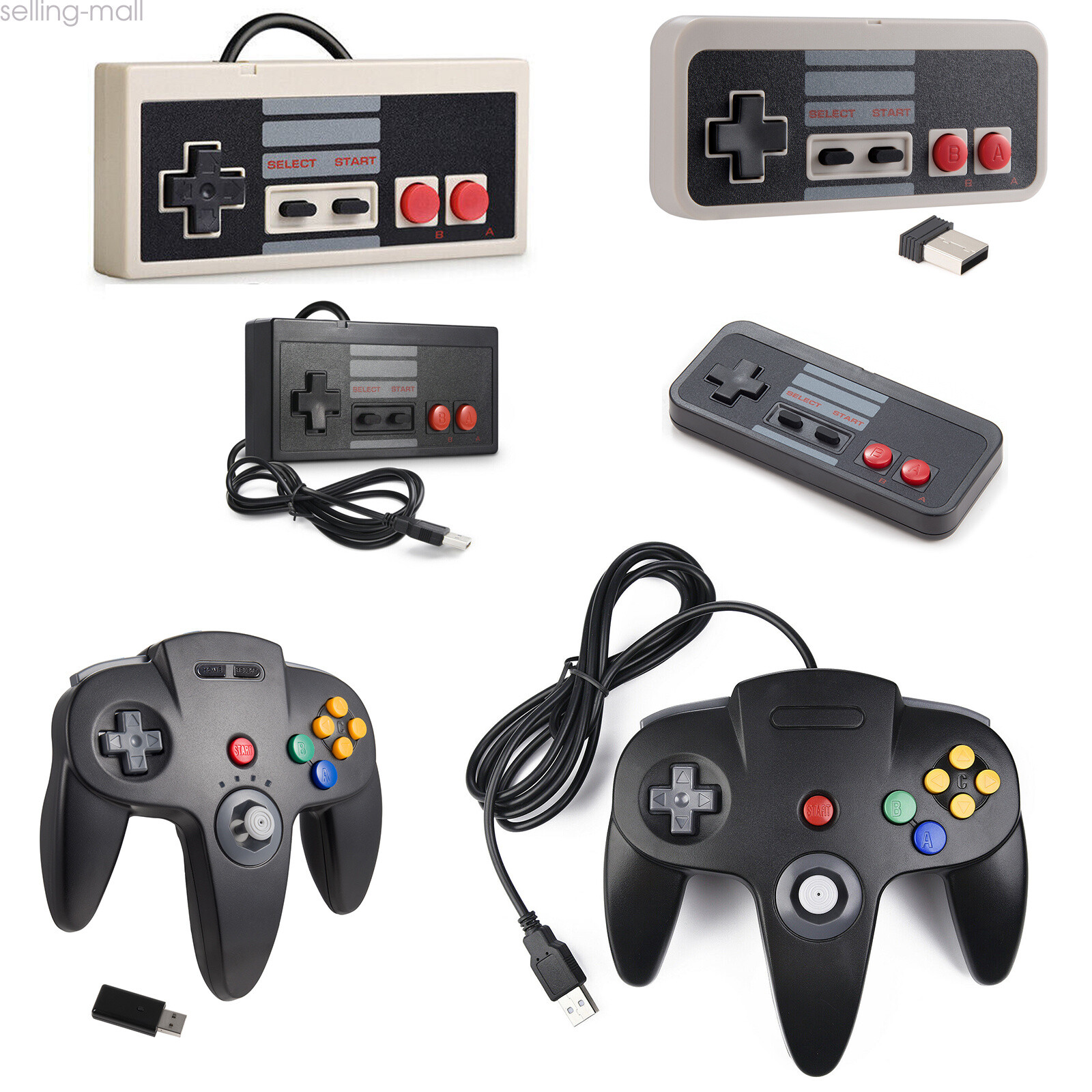 For PC Mac Raspberry Pi 3 Windows 7 10 Game USB N64 Controller + NES Controllers
