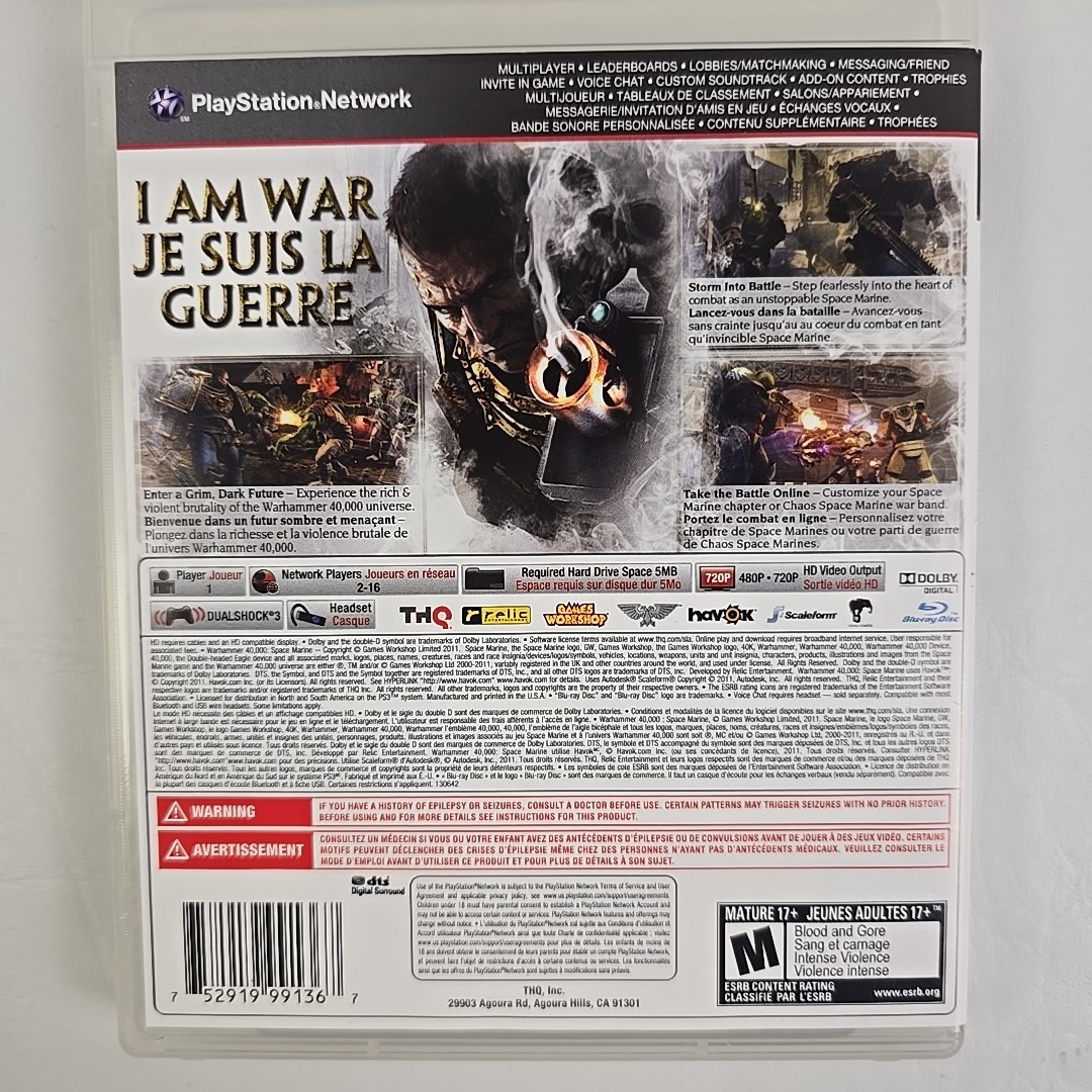 Warhammer 40,000: Space Marine (Sony PlayStation 3, 2011) PS3 CIB Complete