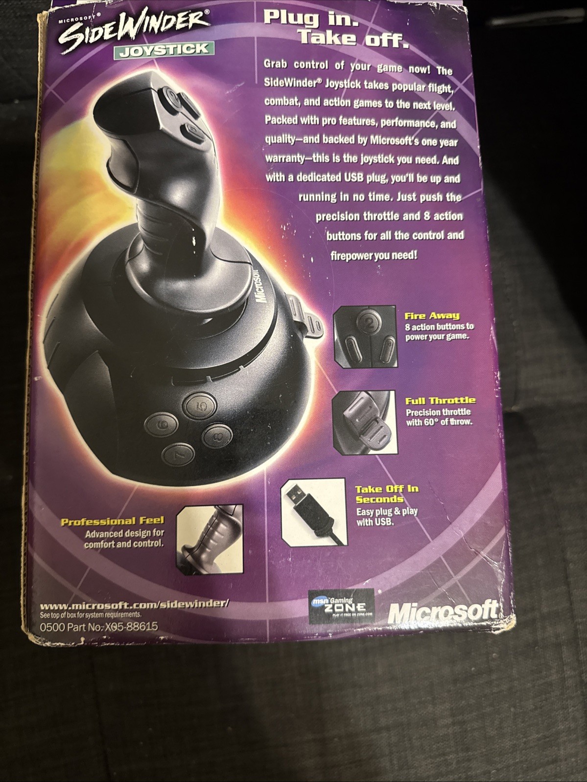 OEM SIDEWINDER JOYSTICK~2000 MICROSOFT With Box + Manual X05-88615 Professional