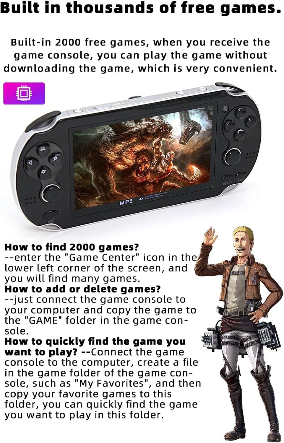 Portable 4.3-Inch Game Console with Double Joystick & Built-in 2200 Games