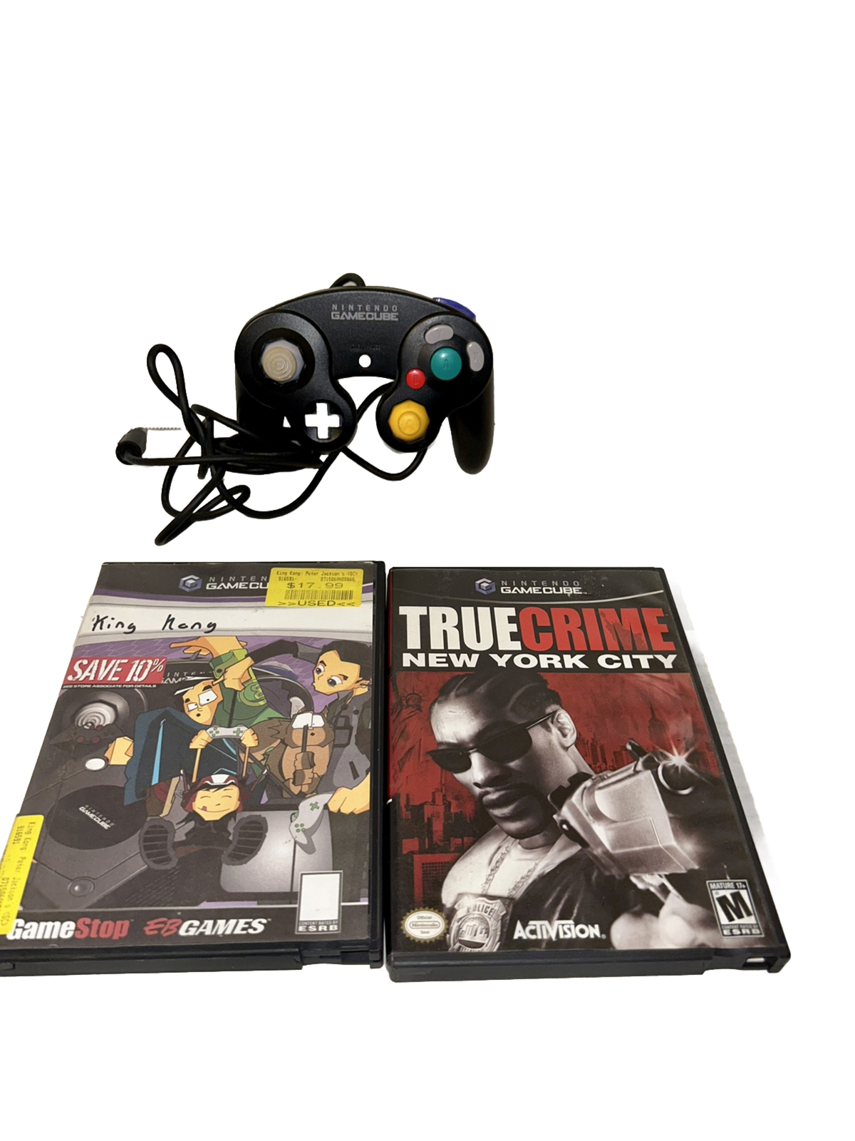 Nintendo GameCube Black Controller and Two Games – King Kong and True Crime NYC
