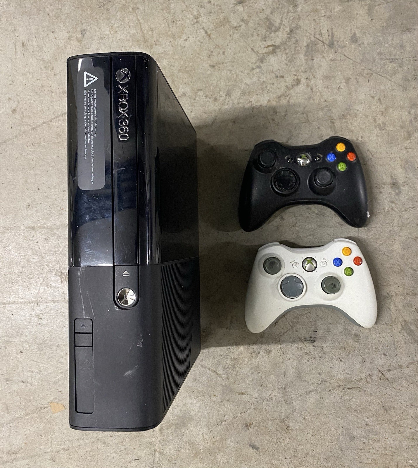 Microsoft Xbox 360 E Console Bundle 2 OEM Controllers Untested AS IS No Cords