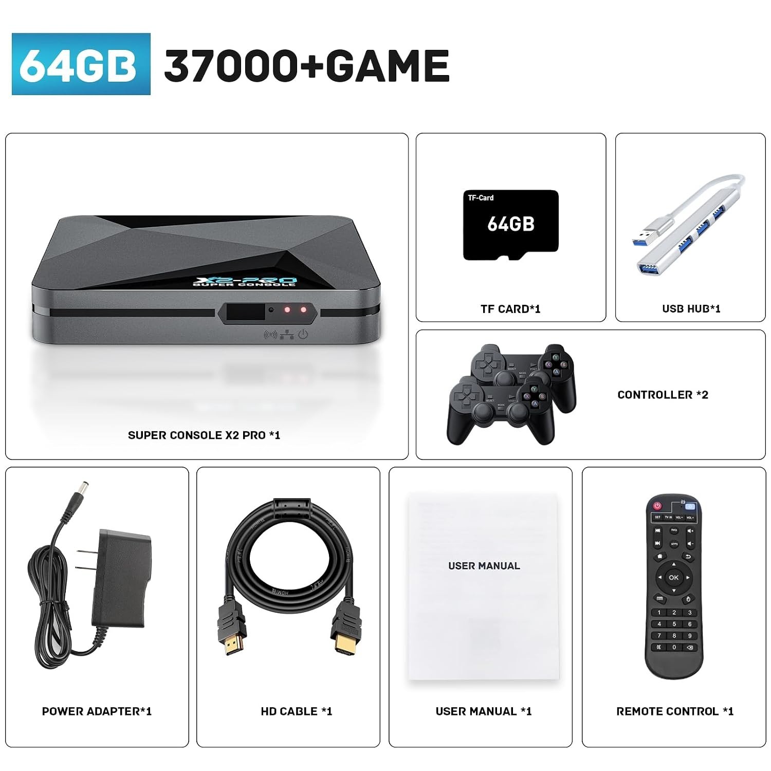 Retro Game Console, Super Console X2 Pro Built-in 37000+ Games, Video Game Conso