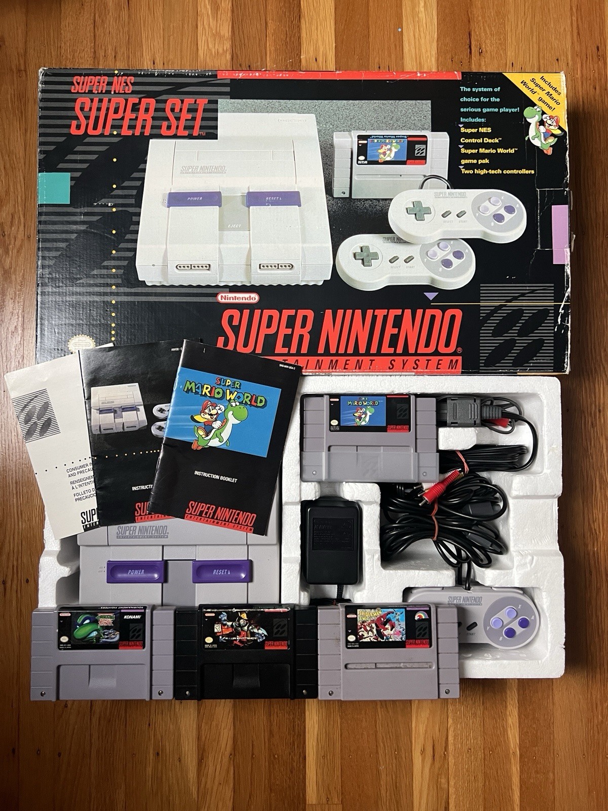 SNES Super Set Super Mario World MINT Complete, Tested, Working CLEAN & 3 Games