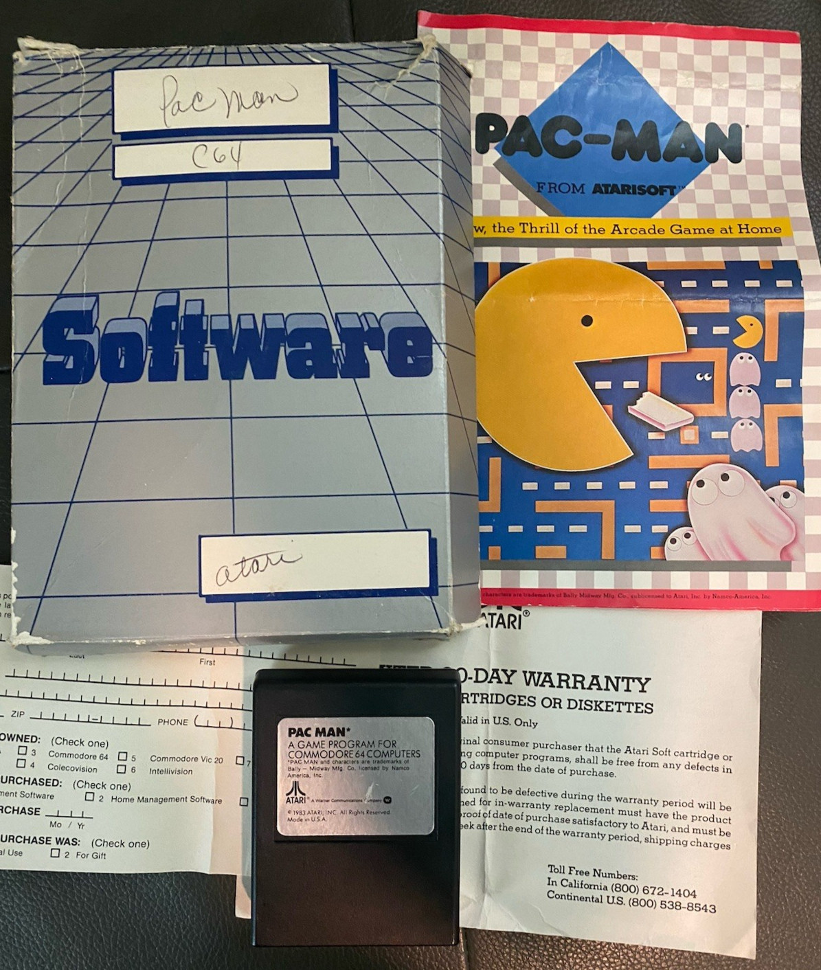 Pac-Man Commodore 64 C64 Cartridge + Manual Atarisoft Untested With Inserts