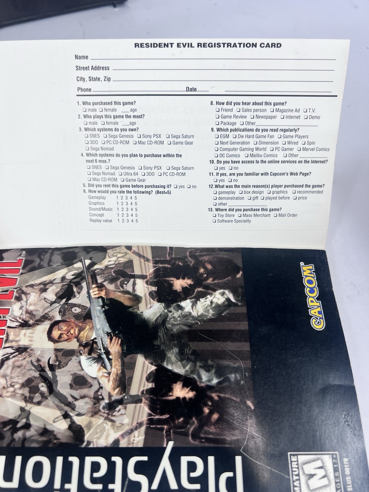 Resident Evil (Sony PlayStation 1, 1996) Long Box CIB With Registration Card