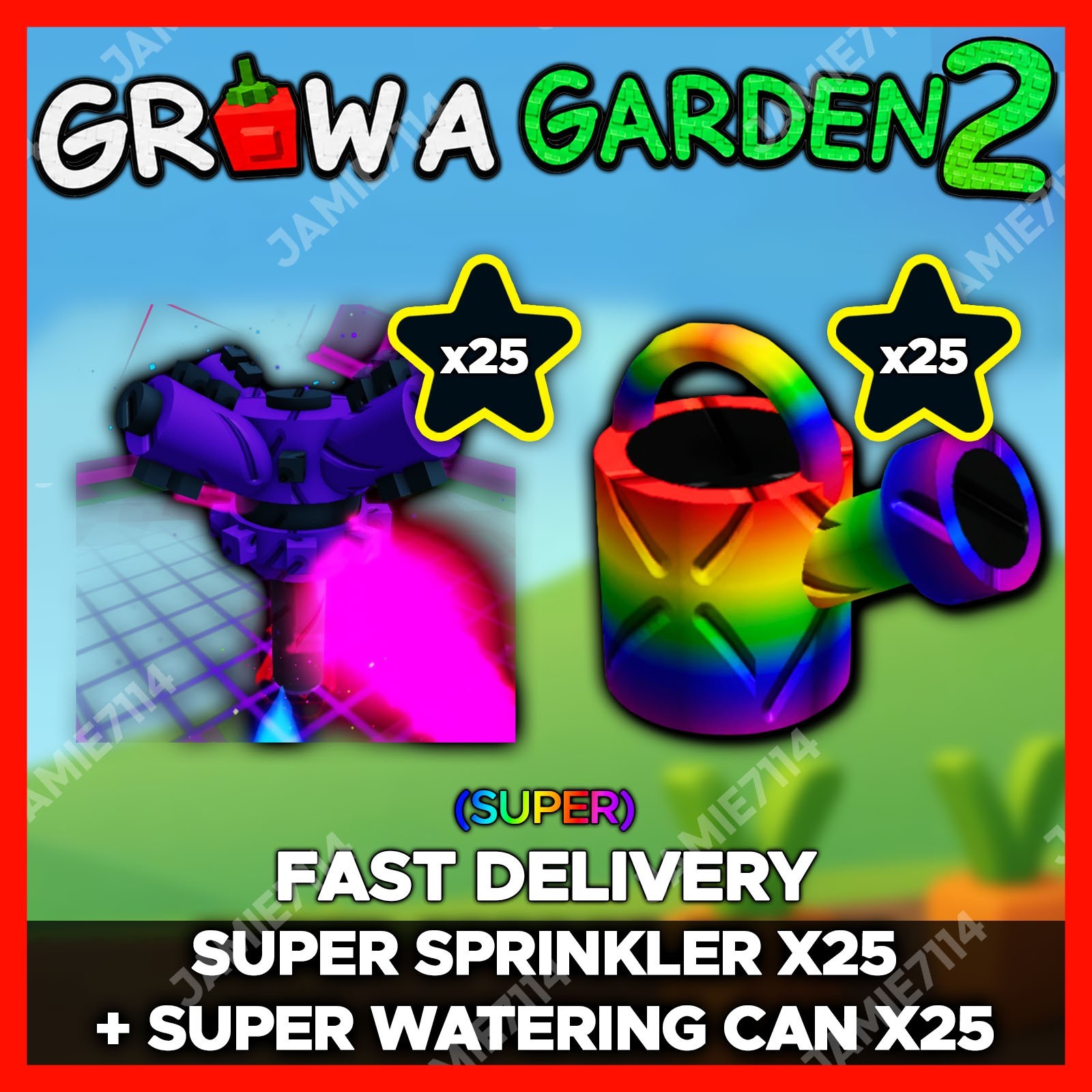 🪴Grow a Garden 2 | Super Sprinkler x25 + Super Watering Can x25 | GAG2 Fast