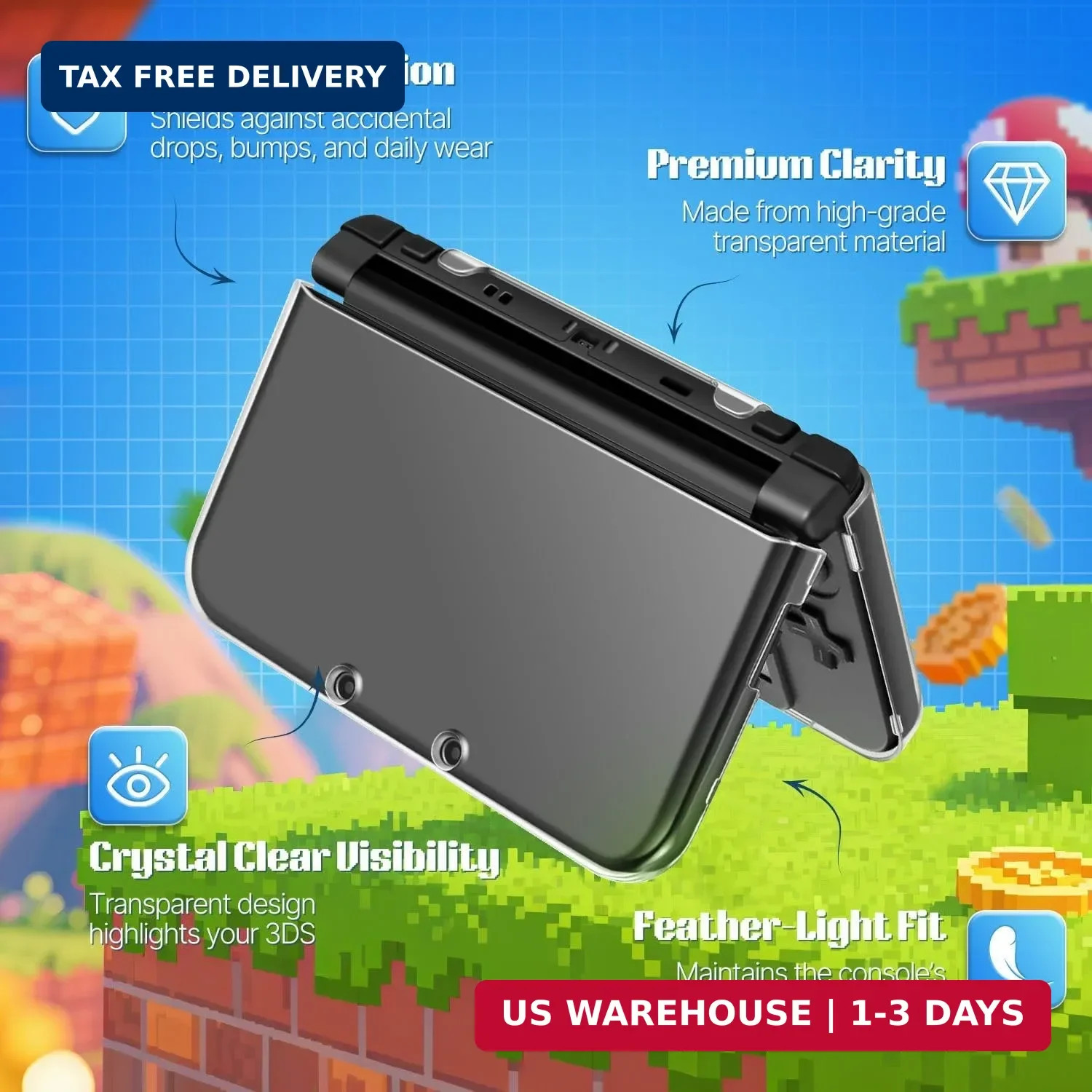 TNP New 3DS Case – Ultra Clear Crystal Transparent Hard Shell Protective Case Co