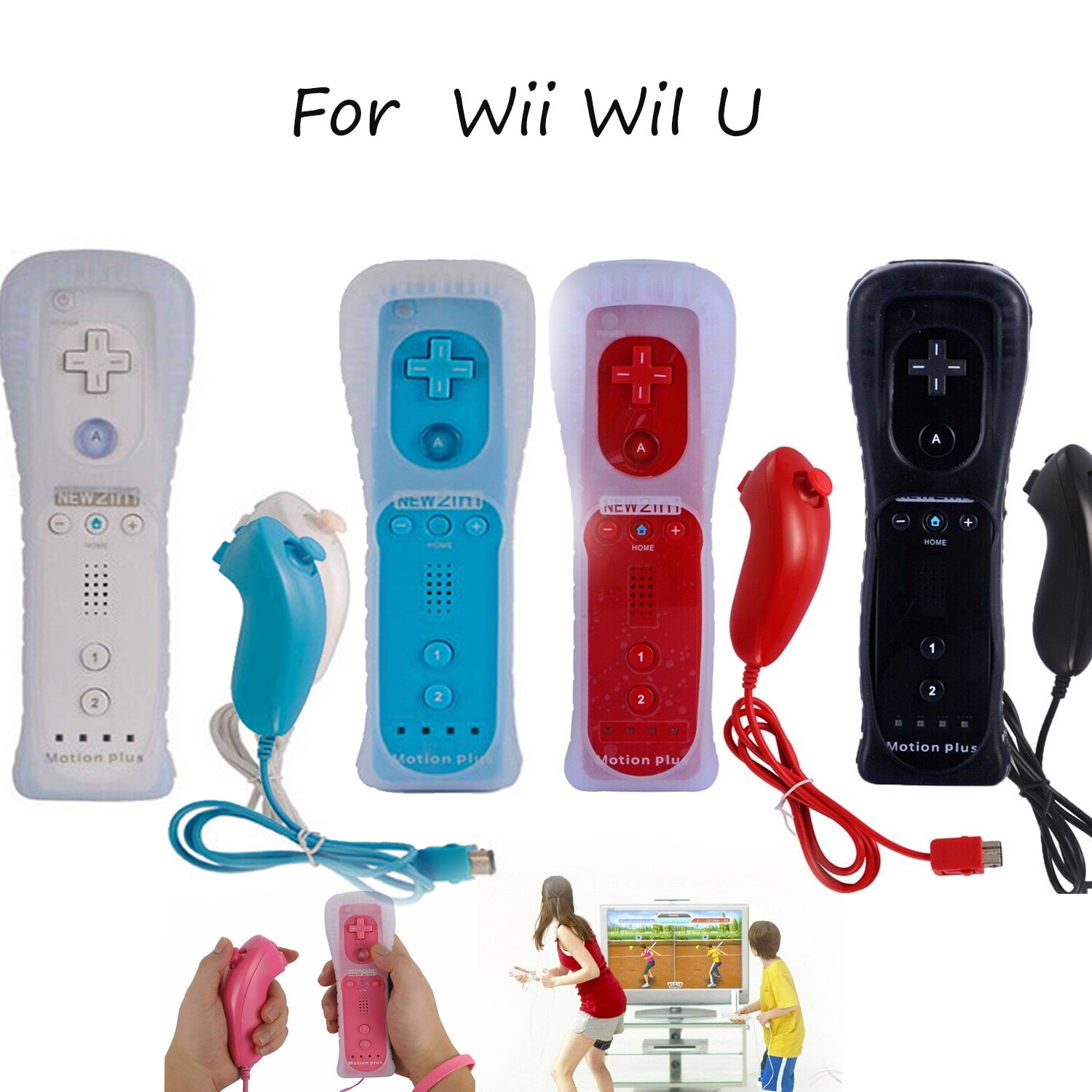 Built in Motion Plus Remote Controller& Nunchuck For Nintendo Wii Wii U+Strap US