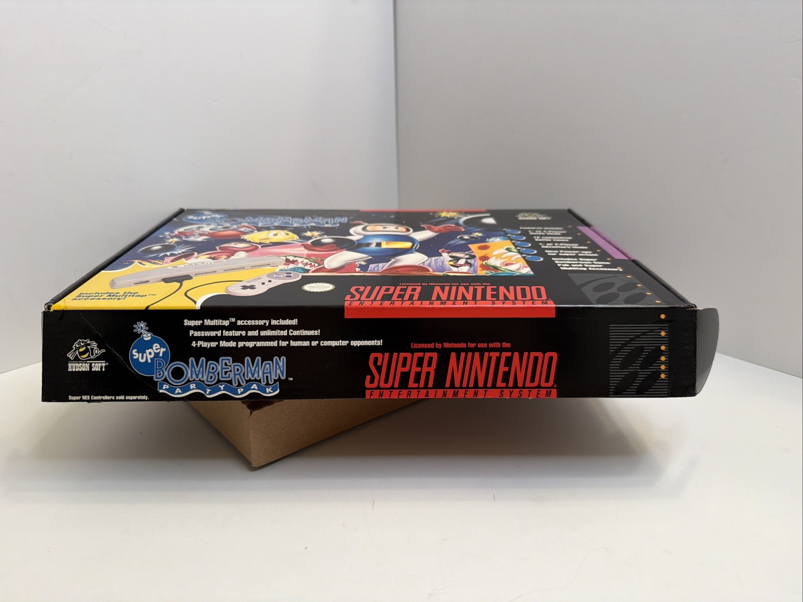 Super Bomberman Party Pak Big Box SNES Super Nintendo Game CIB Complete w/Tray