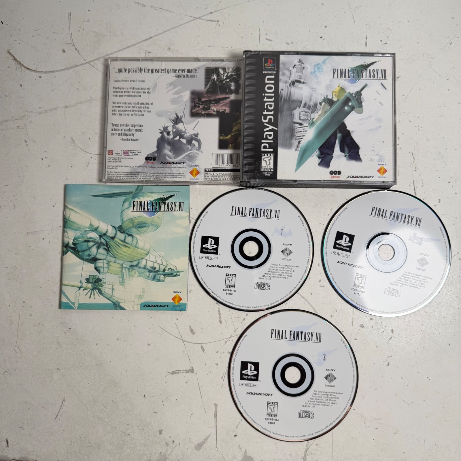 Final Fantasy VII (Sony PlayStation 1, 1997) Black Label Role-Playing Video Game