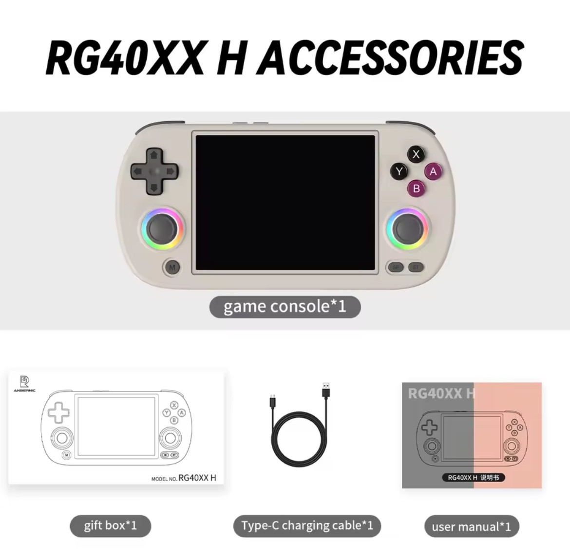 RG40XX H Handheld Game Console 4” Screen Linux System Joystick RGB Lig