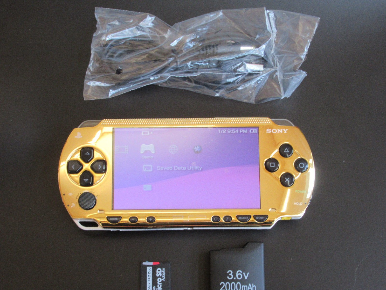 PSP 1000 Black/Gold w/ Ark-4 USB power/data HQ battery SANDISK 32gb working!