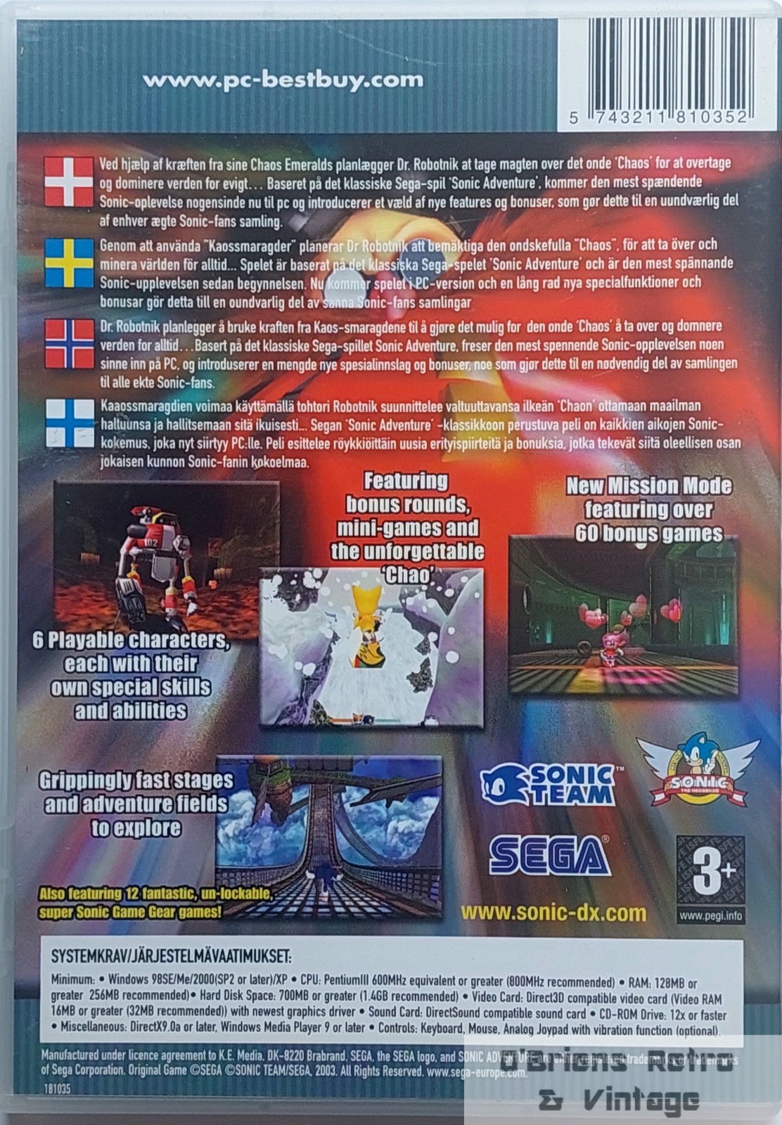 Sonic Adventure DX: Director’s Cut – PC CD‑ROM (PC Best Buy Edition) – Nordic