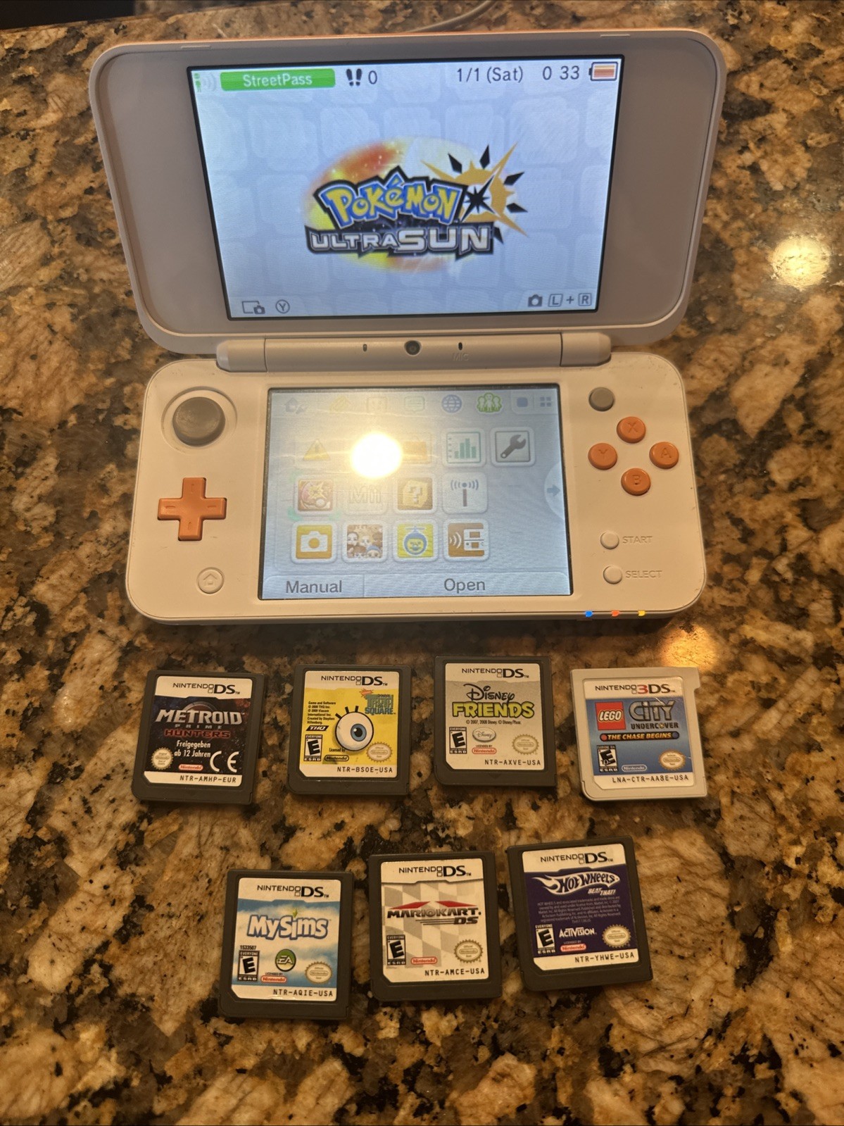 Nintendo 2DS XL Console White & Orange w/ Games (USA Seller) Tested