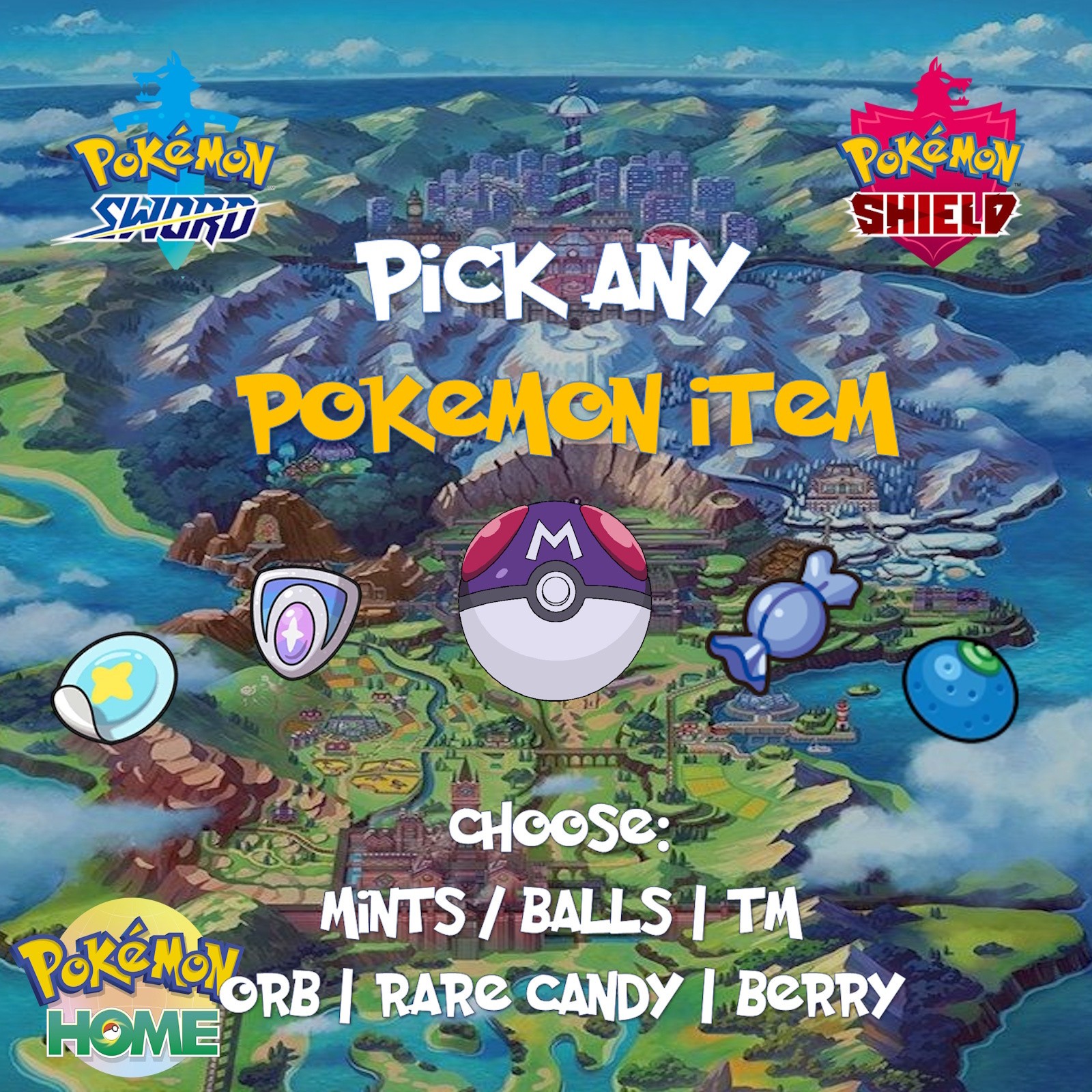 ✨Pick Any Item✨ Pokeball, TR, Held Item, Gold Bottle Cap ✨Pokemon Sword & Shield